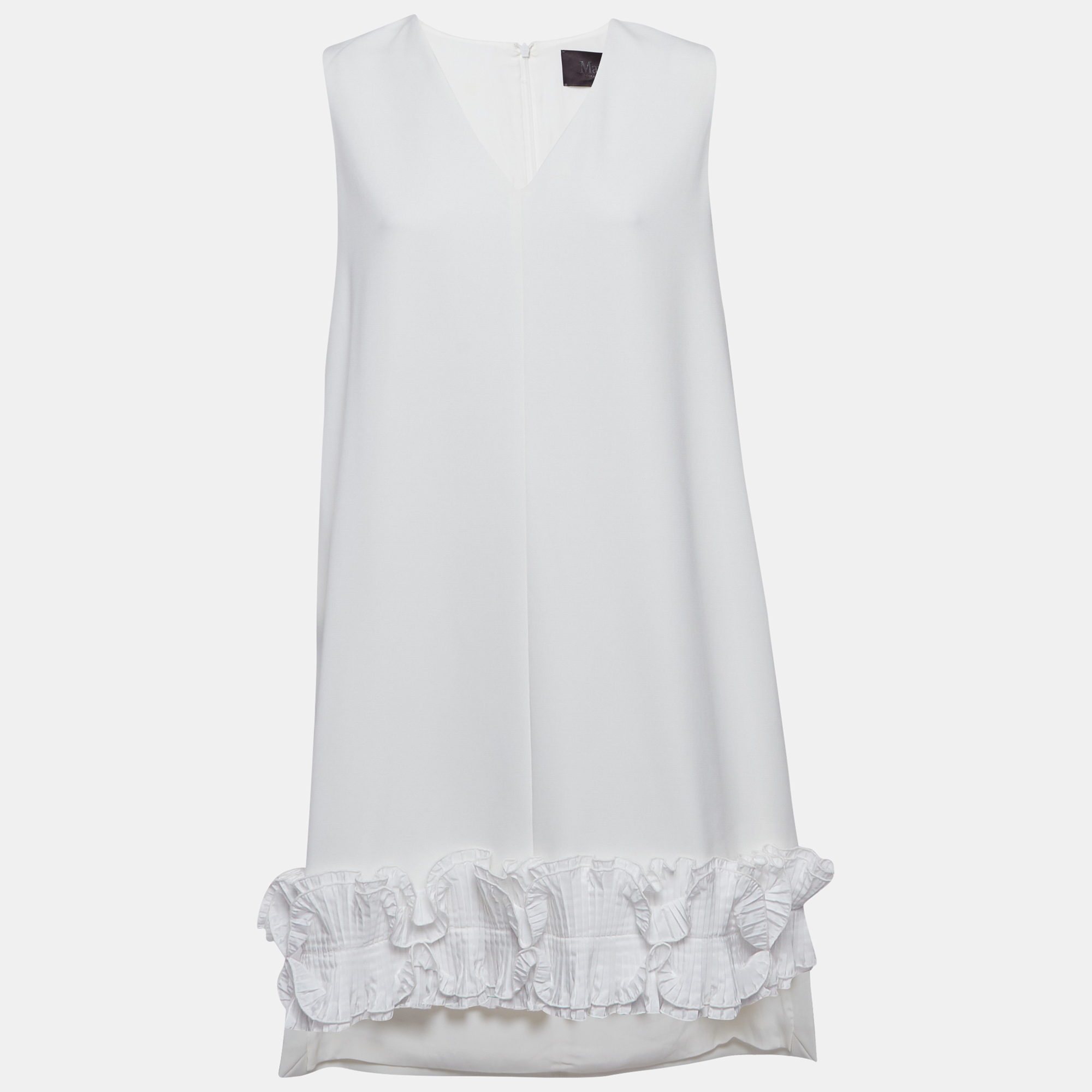 Max Mara White Crepe Ruffled Hem Sleeveless Tunic Top L