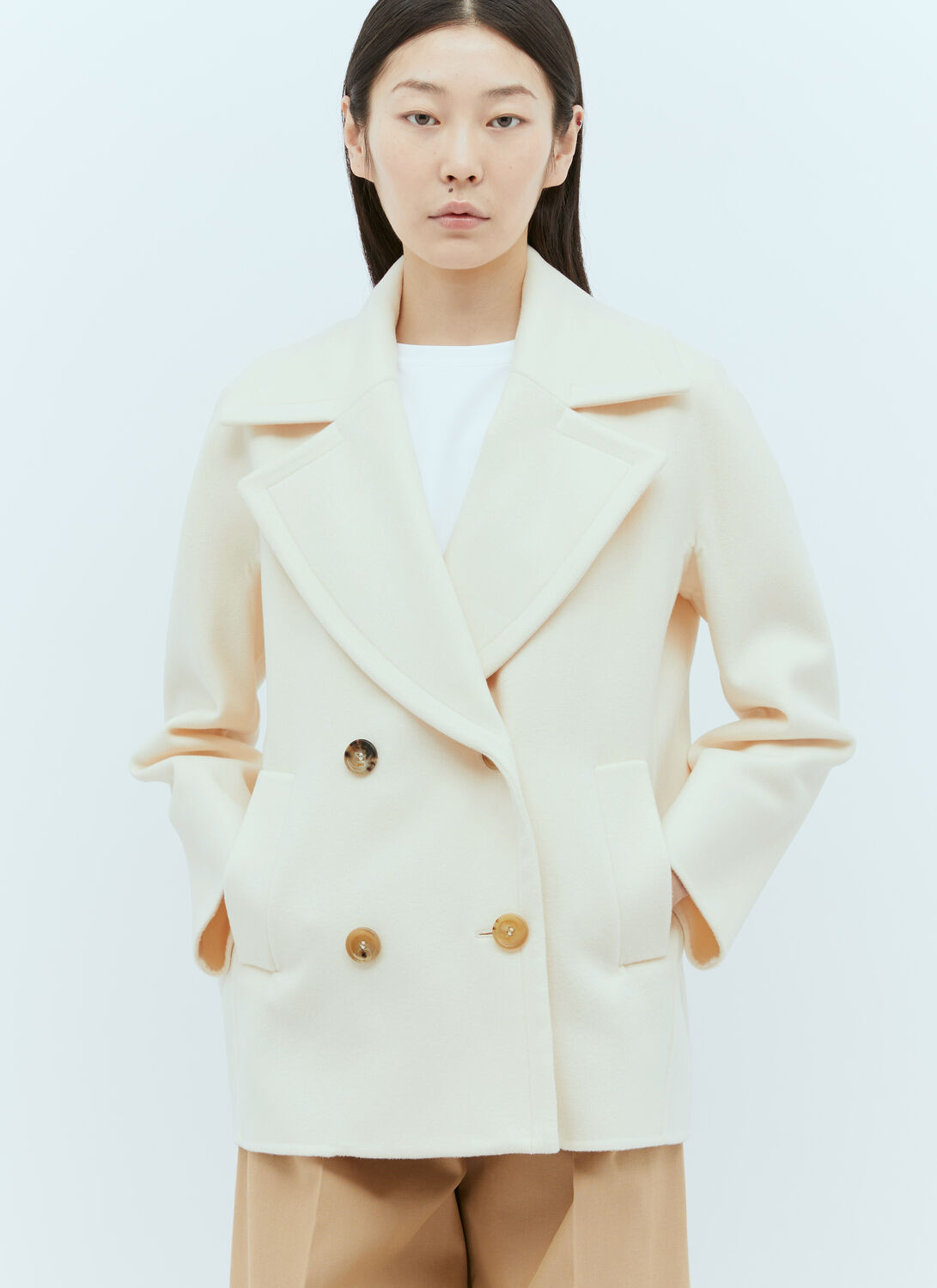 Max Mara Wool And Cashmere Pea Coat - Woman Jackets Cream It - 40