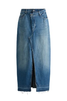 Maxi-length denim skirt with front slit- Blue Women's Casual Skirts size 27