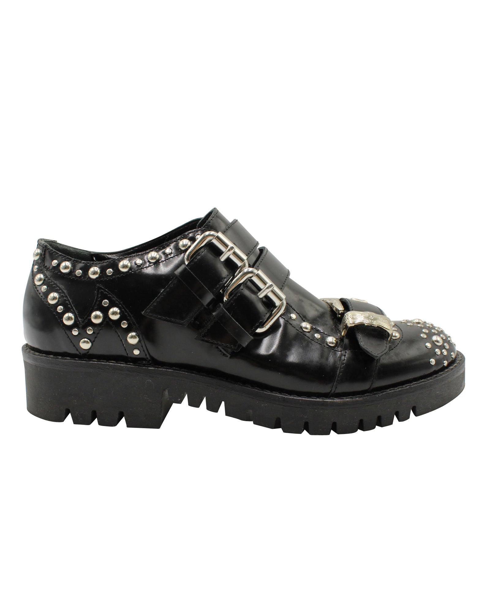 McQ Alexander McQueen Studded Ellis Brogues in Black Patent Leather