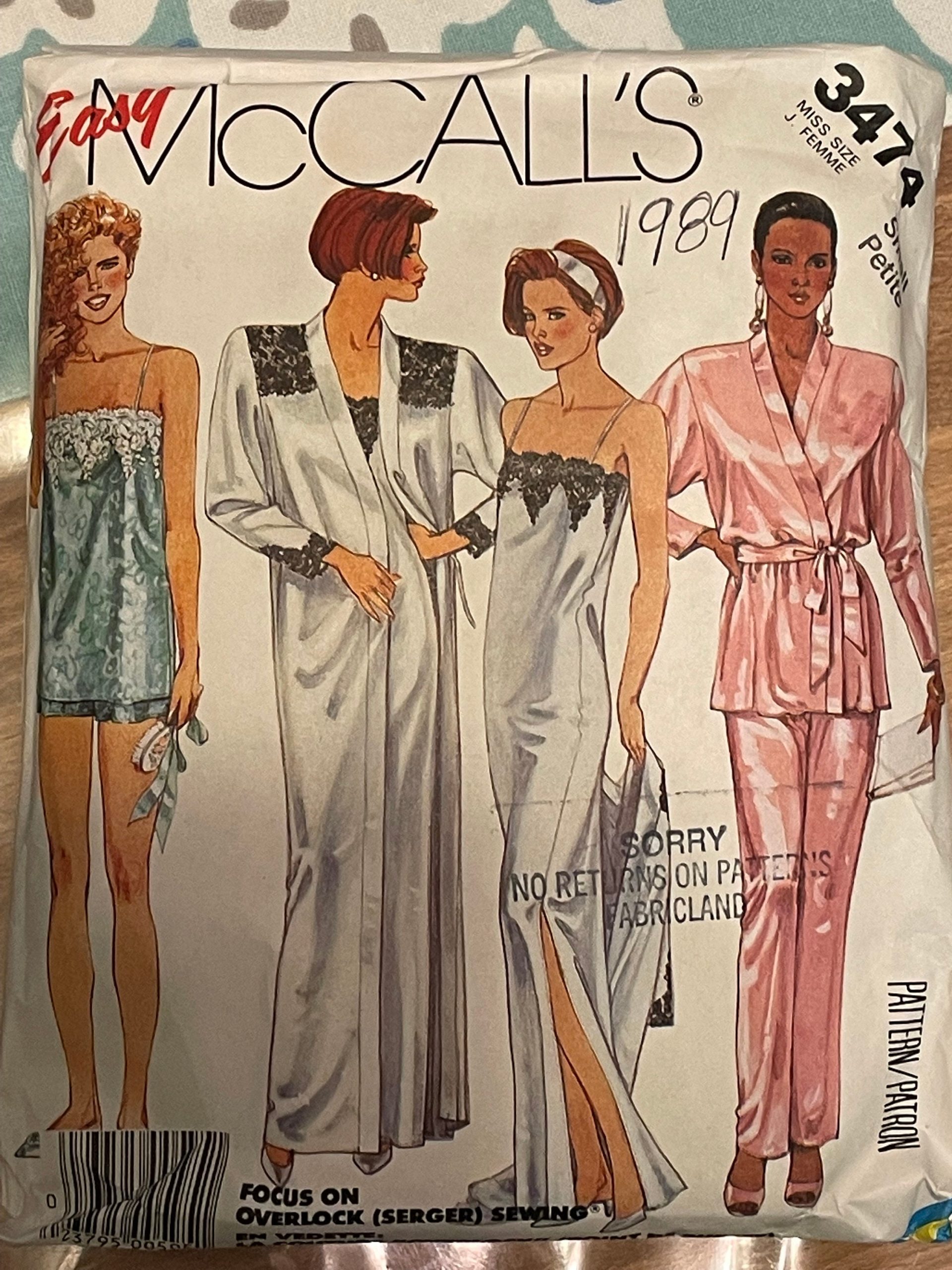 Mccalls 3474 Pattern 1980S Camisole Slip Nightgown Top Bottoms Shorts Wrap Front Robe Bed Jacket Size Xs Small Cut Uncut Or Large Uncut