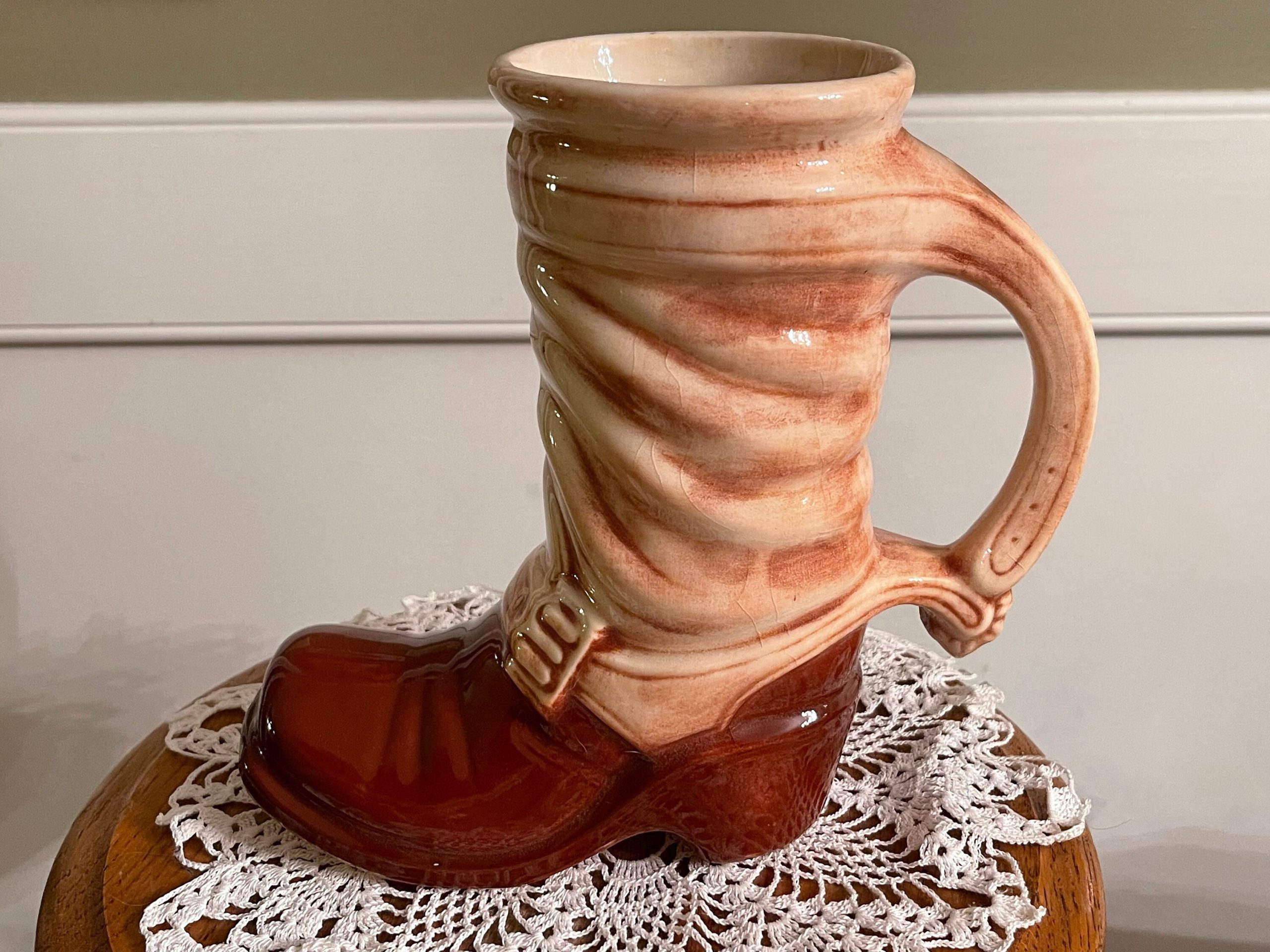 Mccoy Cowboy Boot Beer Mug...drinkware/ Barware...tall, Large, Heavyweight...buckle Design...decorative Handle...pottery...glazed...u.s.a. 1950S #521