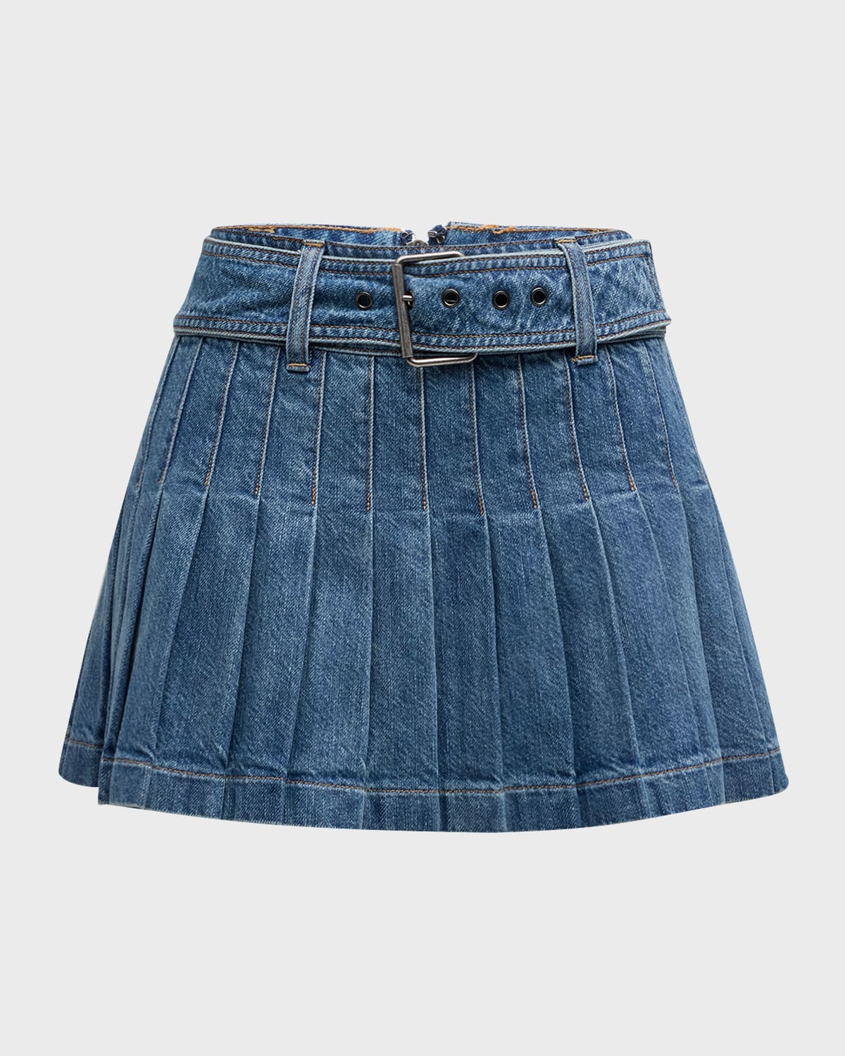 Mera Denim Pleated Mini Skirt with Buckle