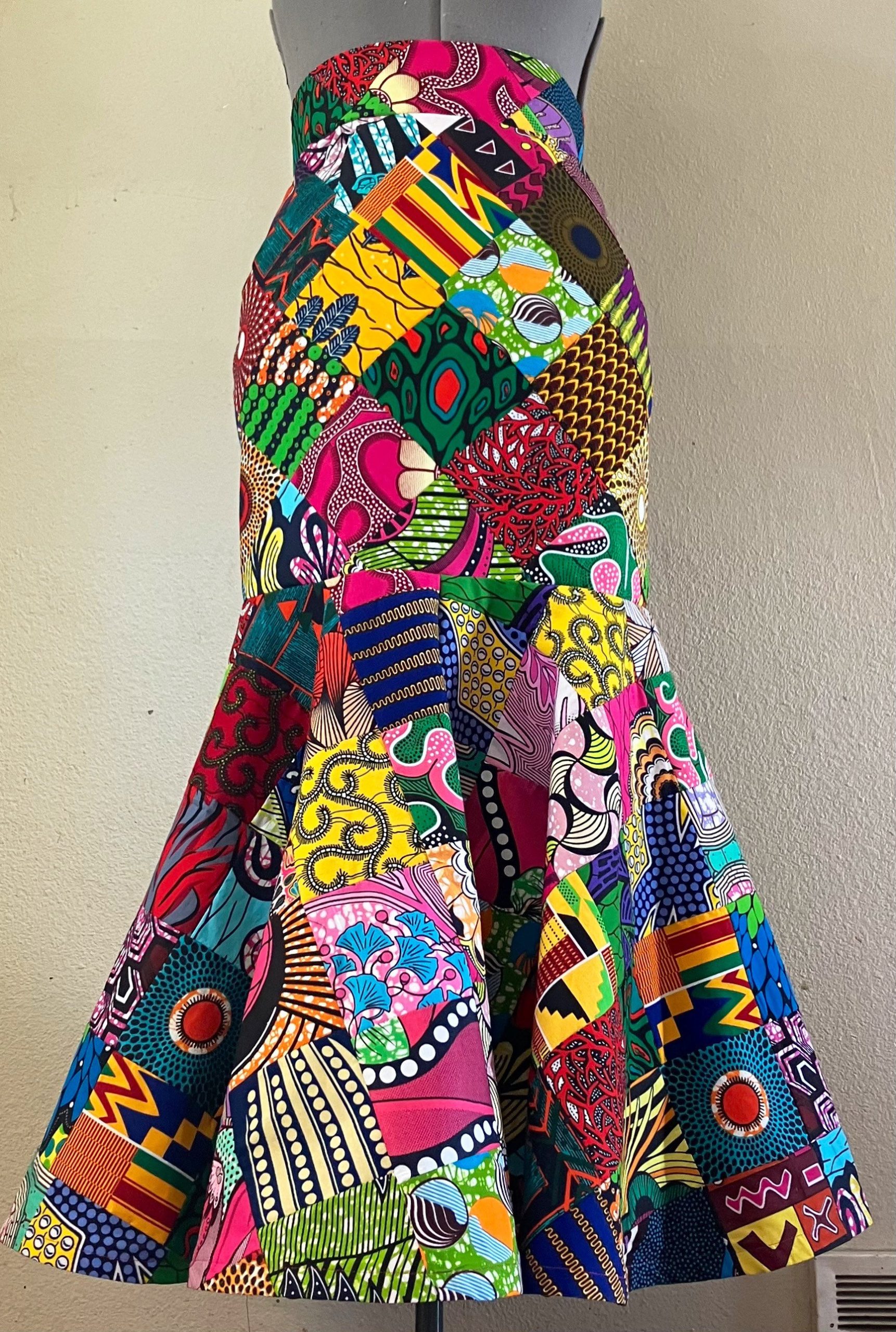 Mermaid Cut Maxi Length African Print Handmade Patchwork Pencil Skirt 100% Cotton Fully Lined