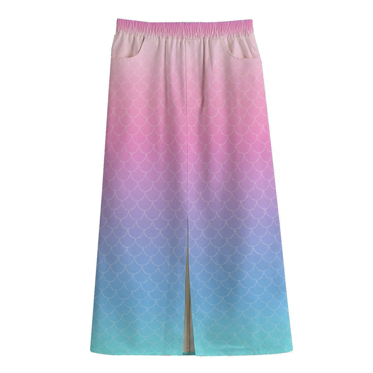 Mermaid Pink & Blue Ombre All-Over Print Women's Front Mid-Slit Skirt | 245Gsm Cotton