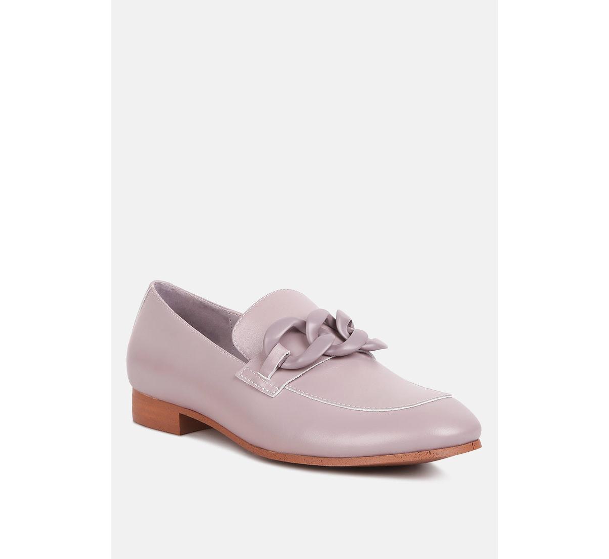 Merva Womens Chunky Chain Leather Loafers - Lilac