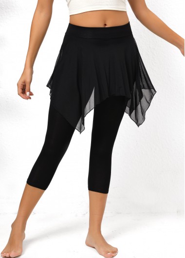 Mesh Black Skinny Elastic Waist High Waisted Pants