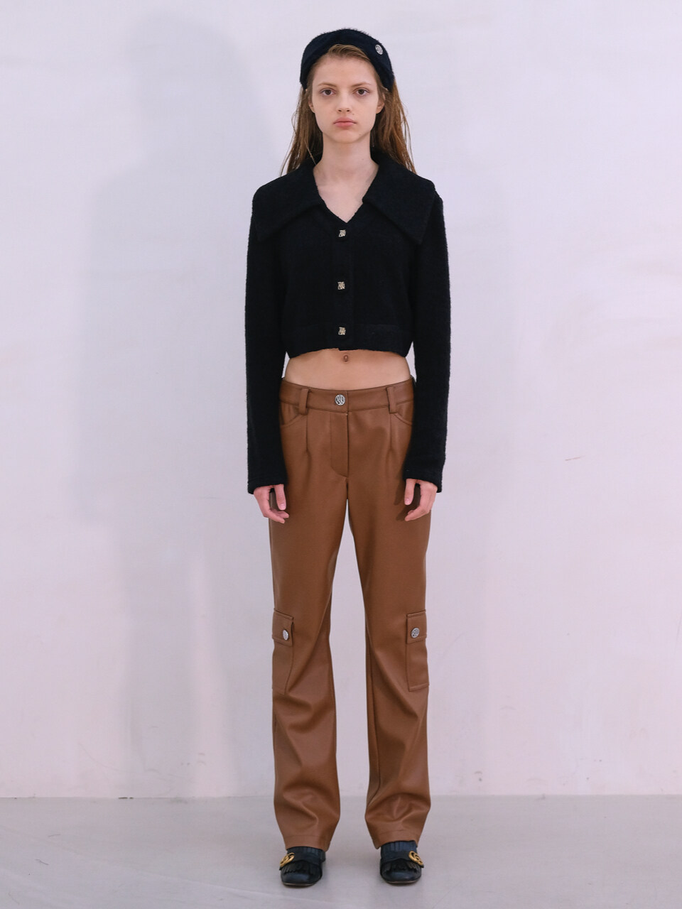 Metal Leather Cargo Pants _Brown