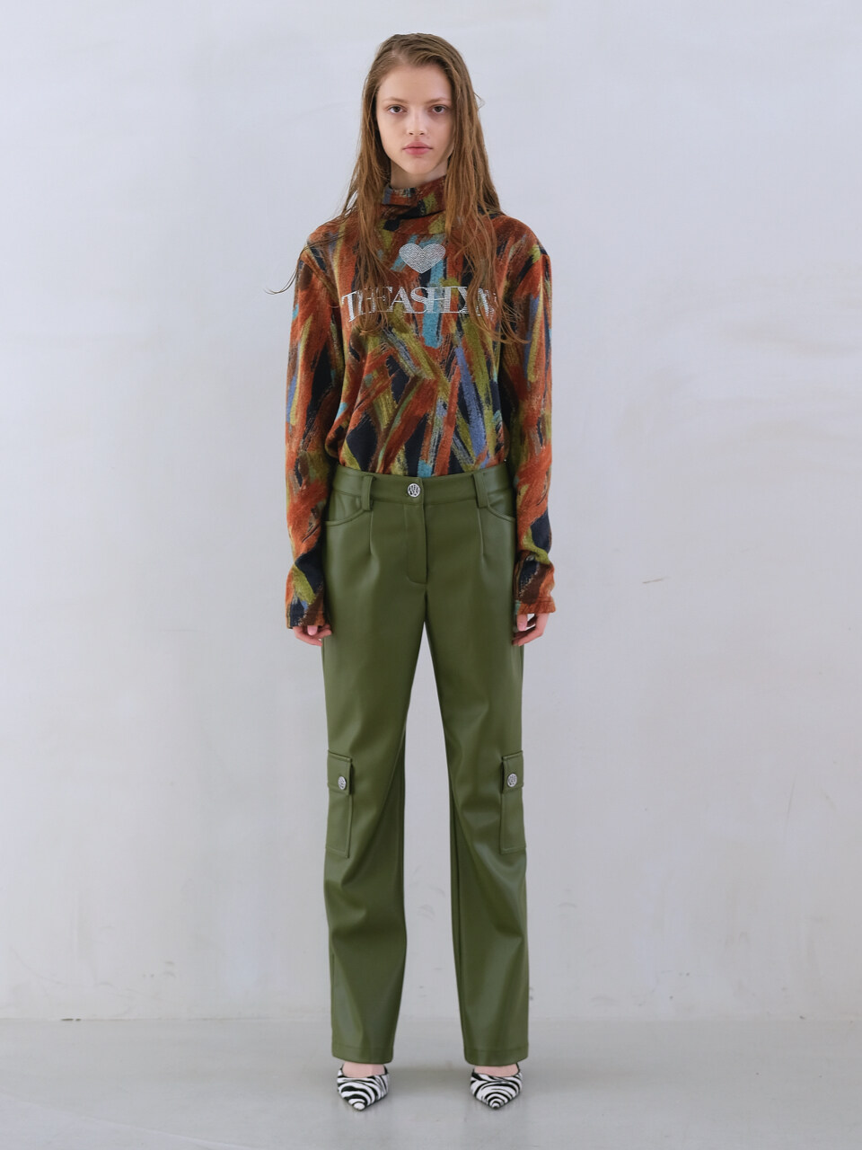 Metal Leather Cargo Pants _Green