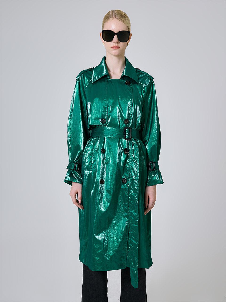 Metal blending trench coat_green