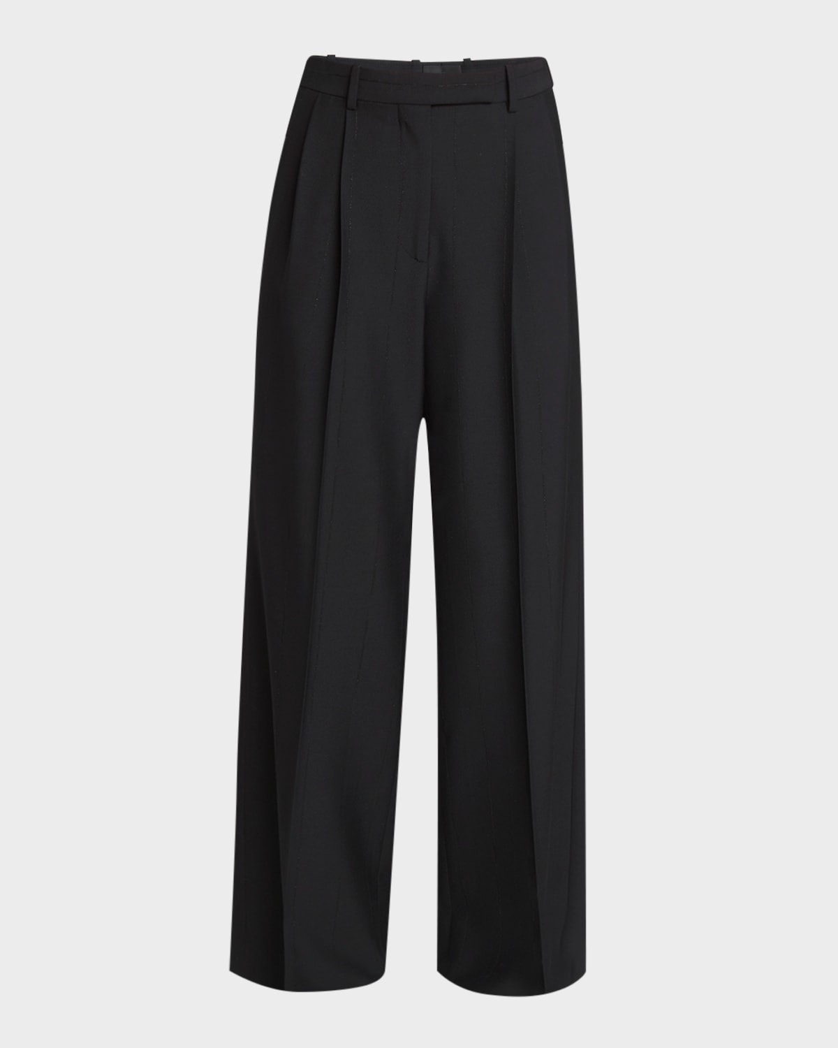 Metallic Pinstriped Double-Pleated Straight-Leg Tailored Pants