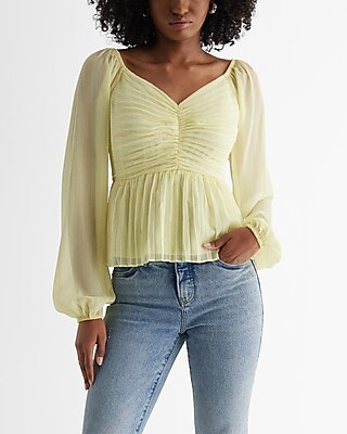 Metallic V-Neck Pleated Ruched Peplum Top