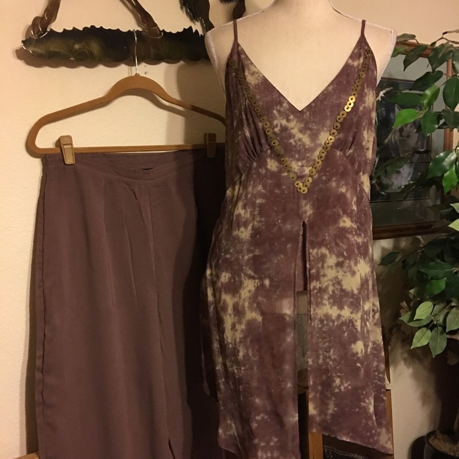 Metro Style Light Plum Tunic Top And Pant Set in Purple, Women's (Size 34)