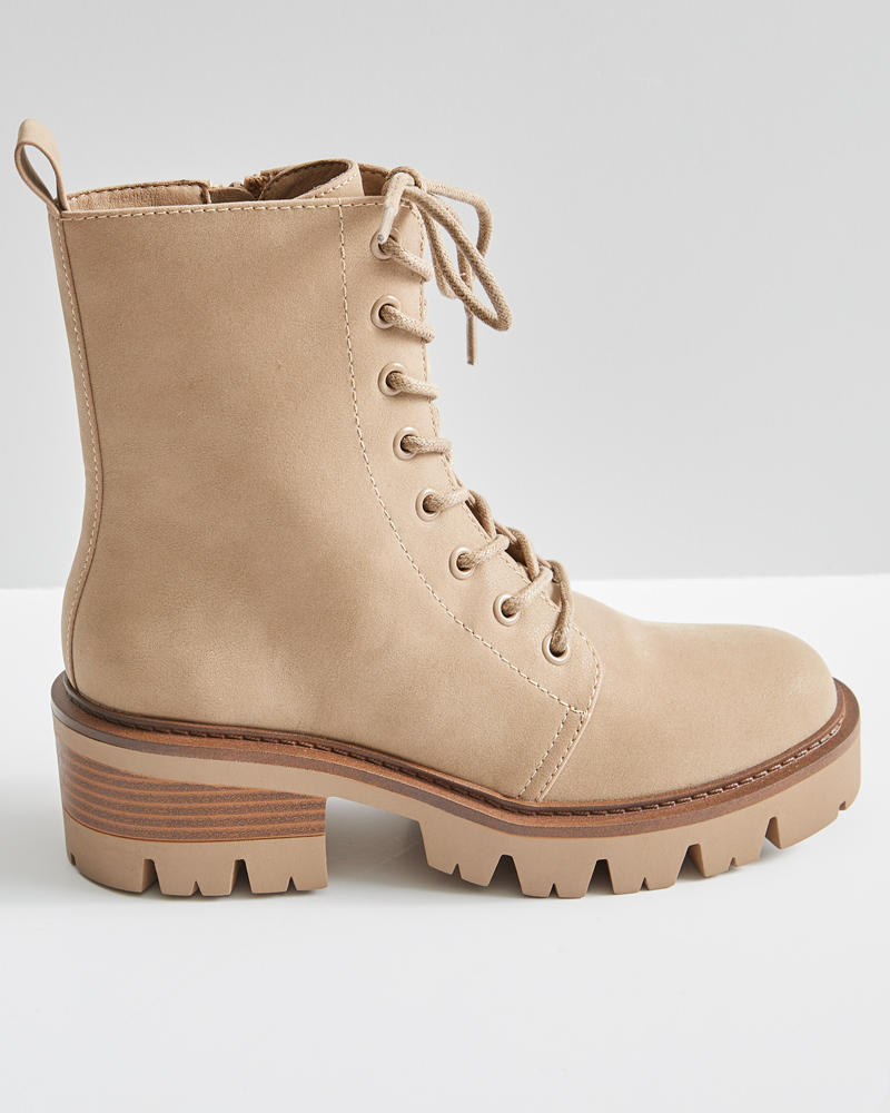 Mia Lace-Up Suede Ankle Boots in Stone