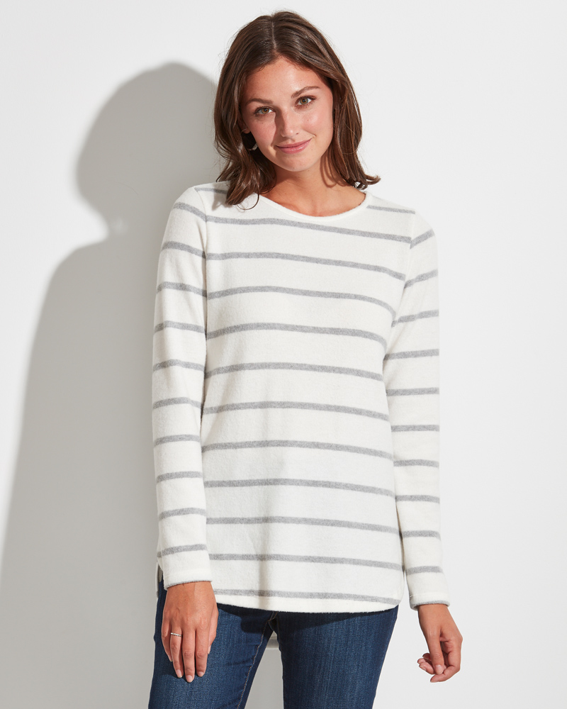 Mia & Tess Exclusive Striped Long-Sleeve Top in Ivory and Grey