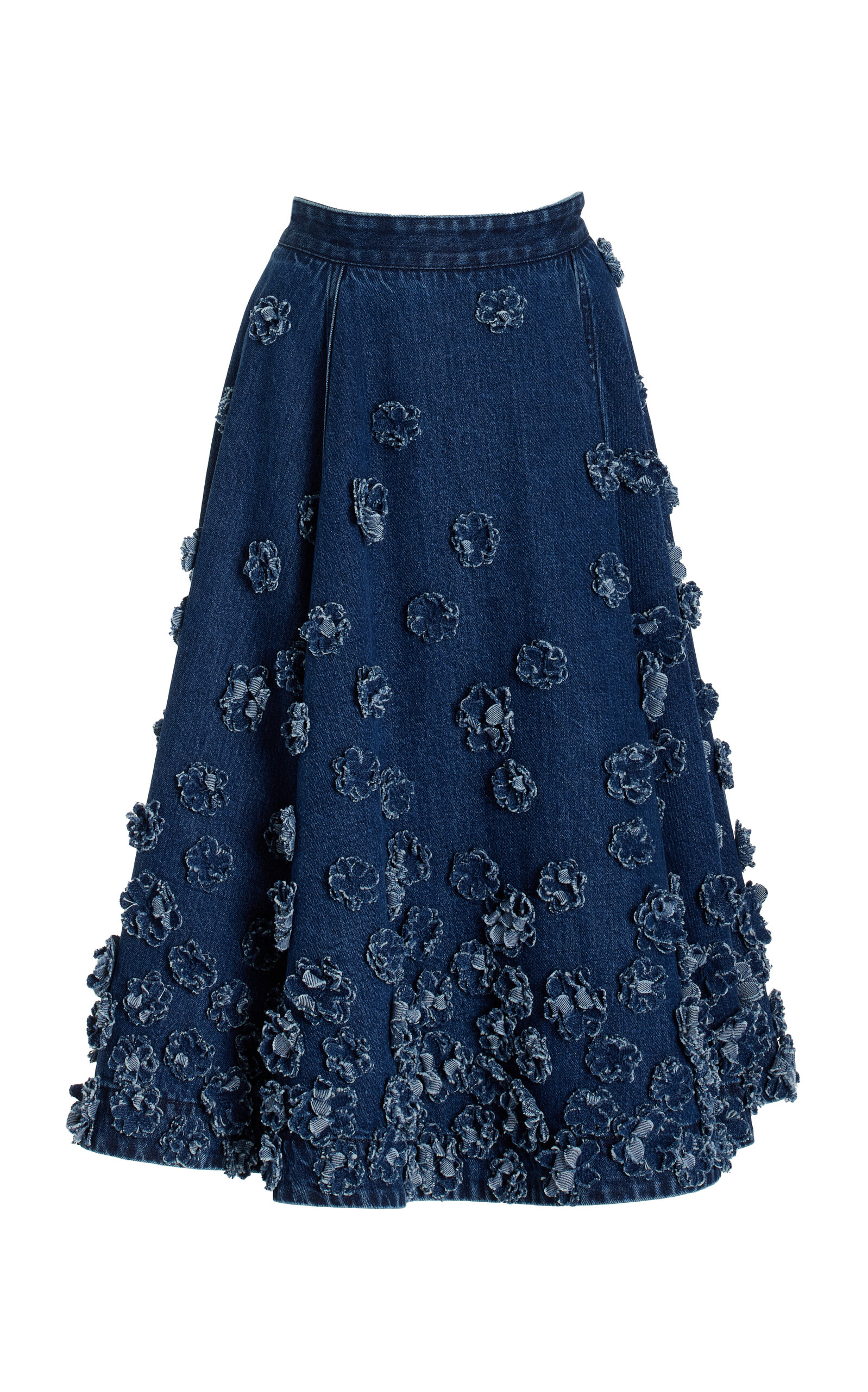 Michael Kors Collection - Floral-Embroidered Cotton Denim Skirt - Navy - US 0 - Moda Operandi