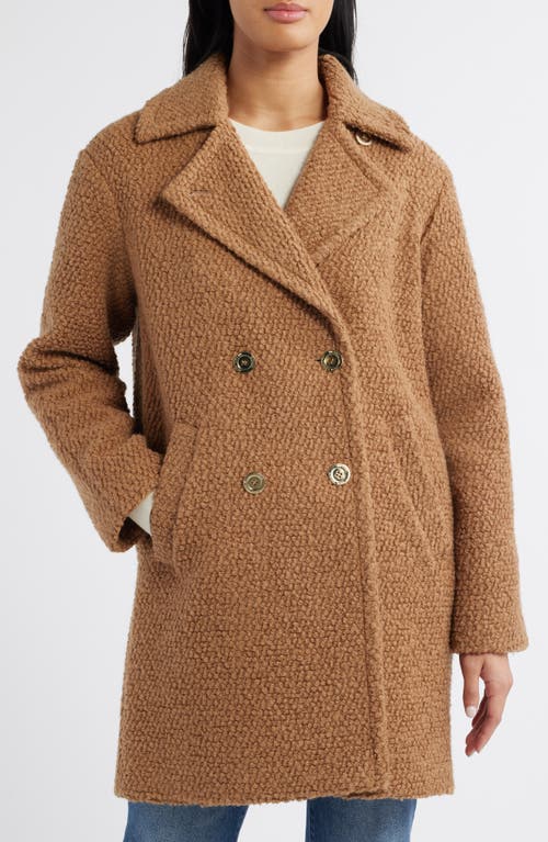 Michael Kors Double Breasted Wool Blend Bouclé Coat in Dark Camel at Nordstrom, Size X-Small