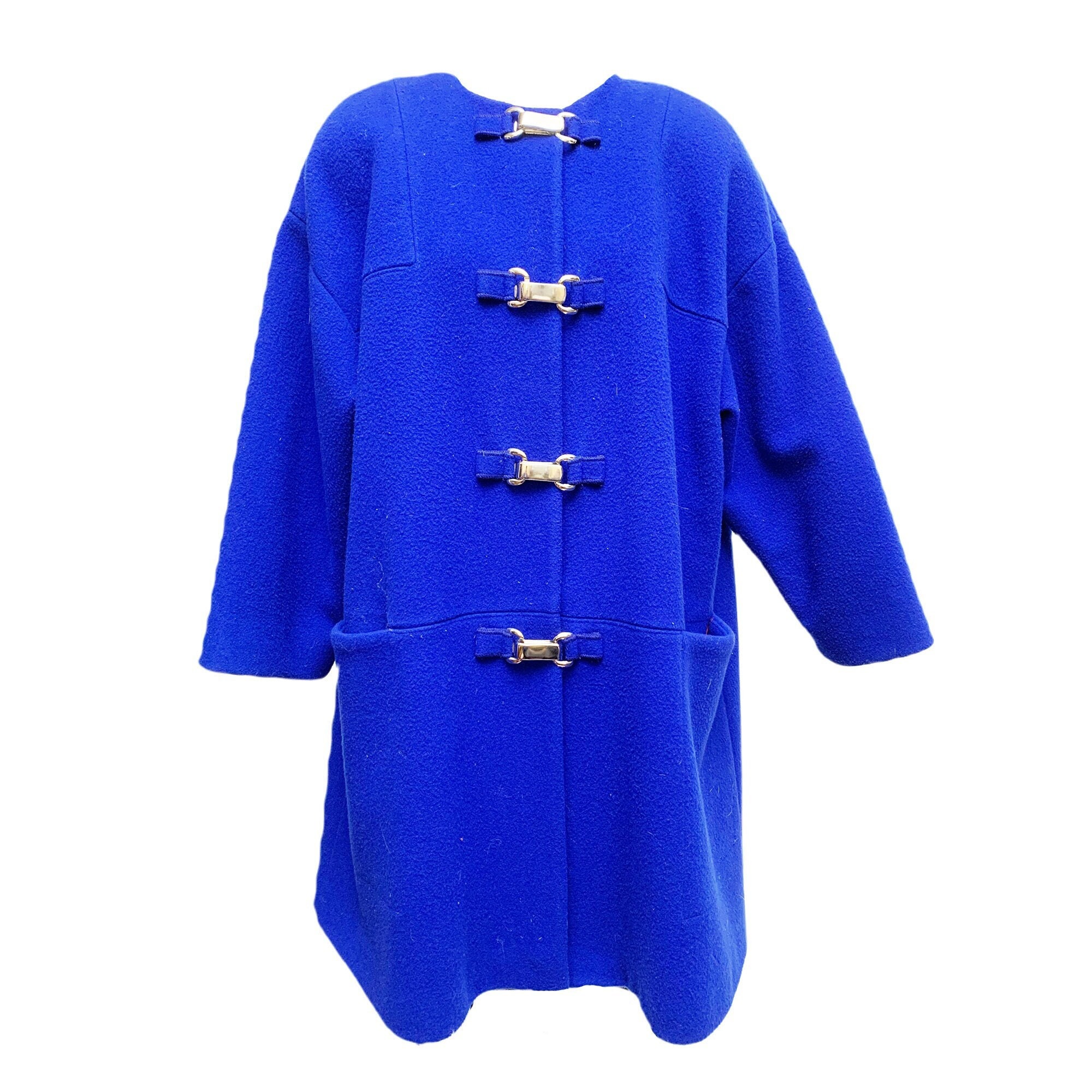 Mid-Century Designer Mitrano Blue Wool Pea Coat & Scarf