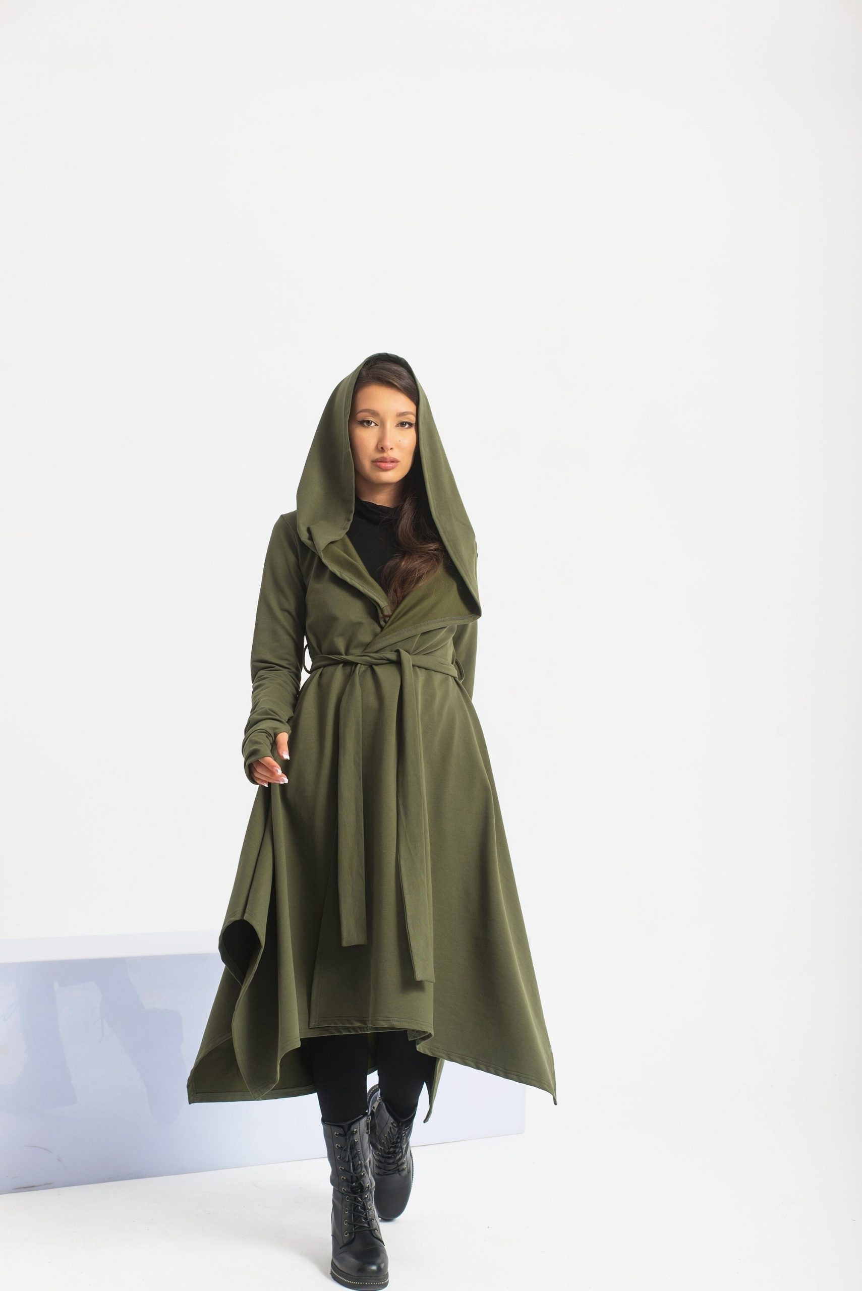 Military Trench Coat, Cyberpunk Cosplay Long Cape, Asymmetrical Hooded Cloak, Viking Hood Cape Coat