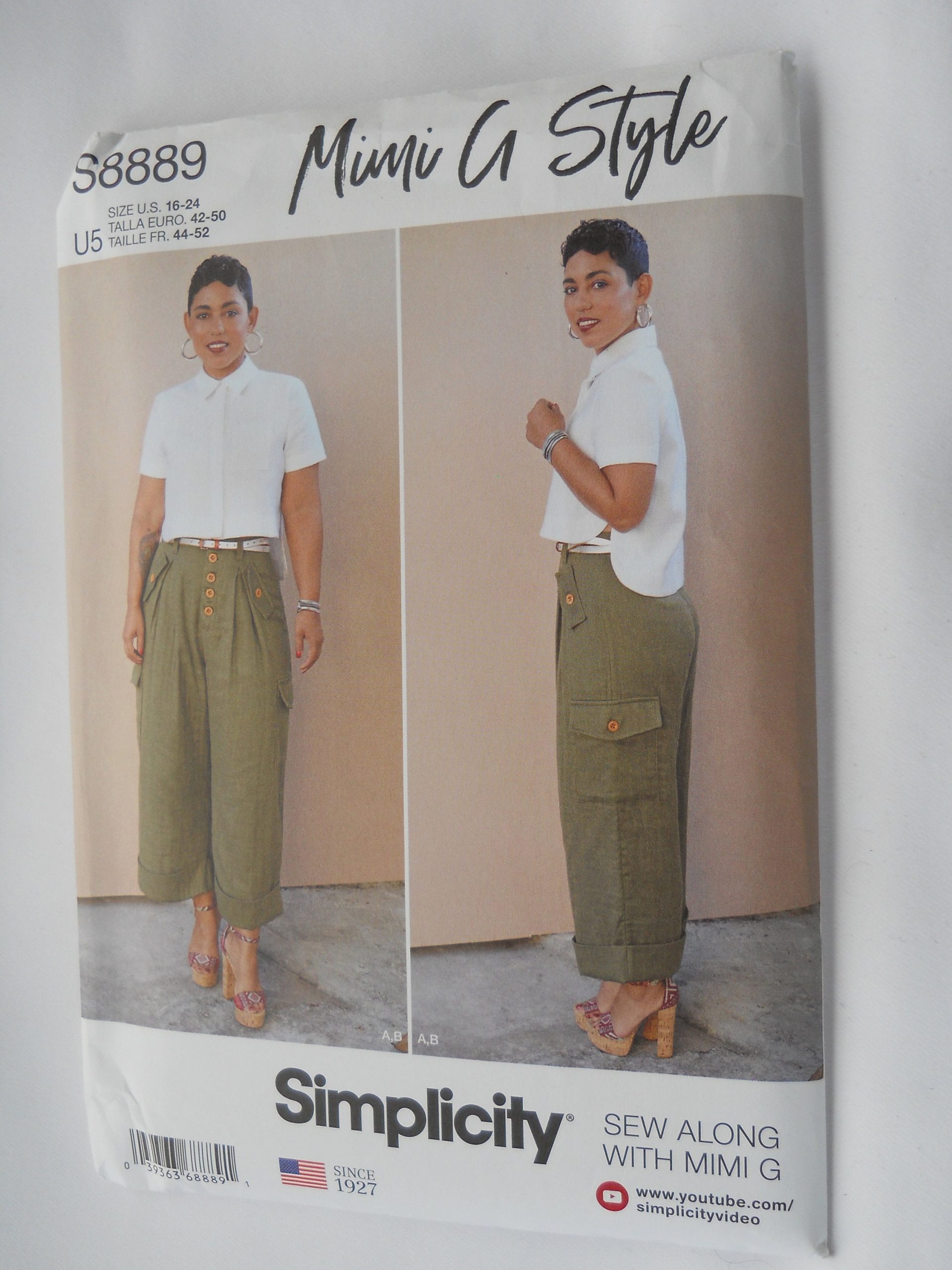 Mimi G Button Down Shirt Cropped Pants Simplicity S8889 R11398 H5 | 6-14 Or Plus U5 | 16-24 Sewing Pattern Pleated, Cuffed Slacks, Cargo