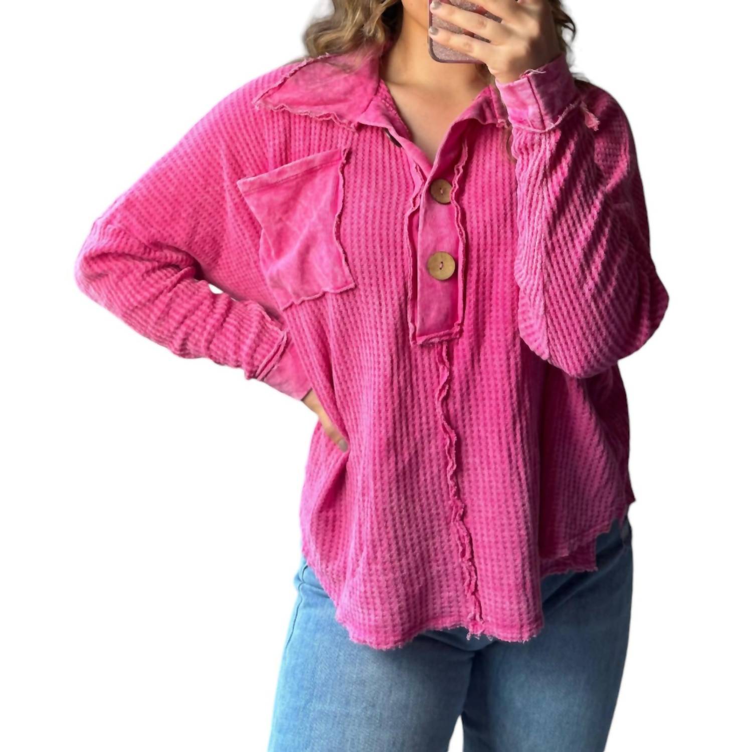 Mineral Dyed Waffle Tunic Top In Pink