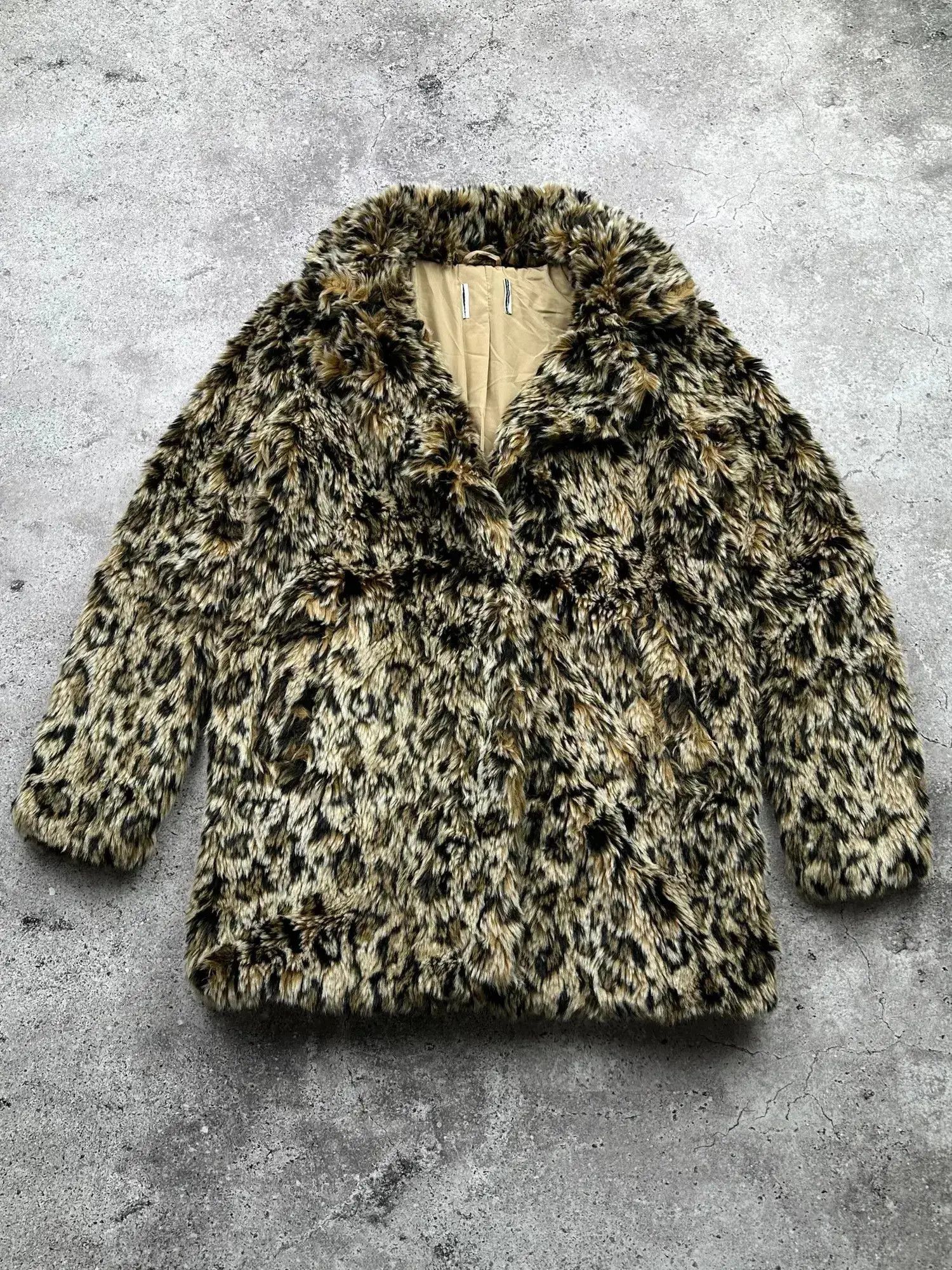 Mink Fur Coat Vintage Faux Fur Coat C54 in Leopard, Women's (Size Medium)