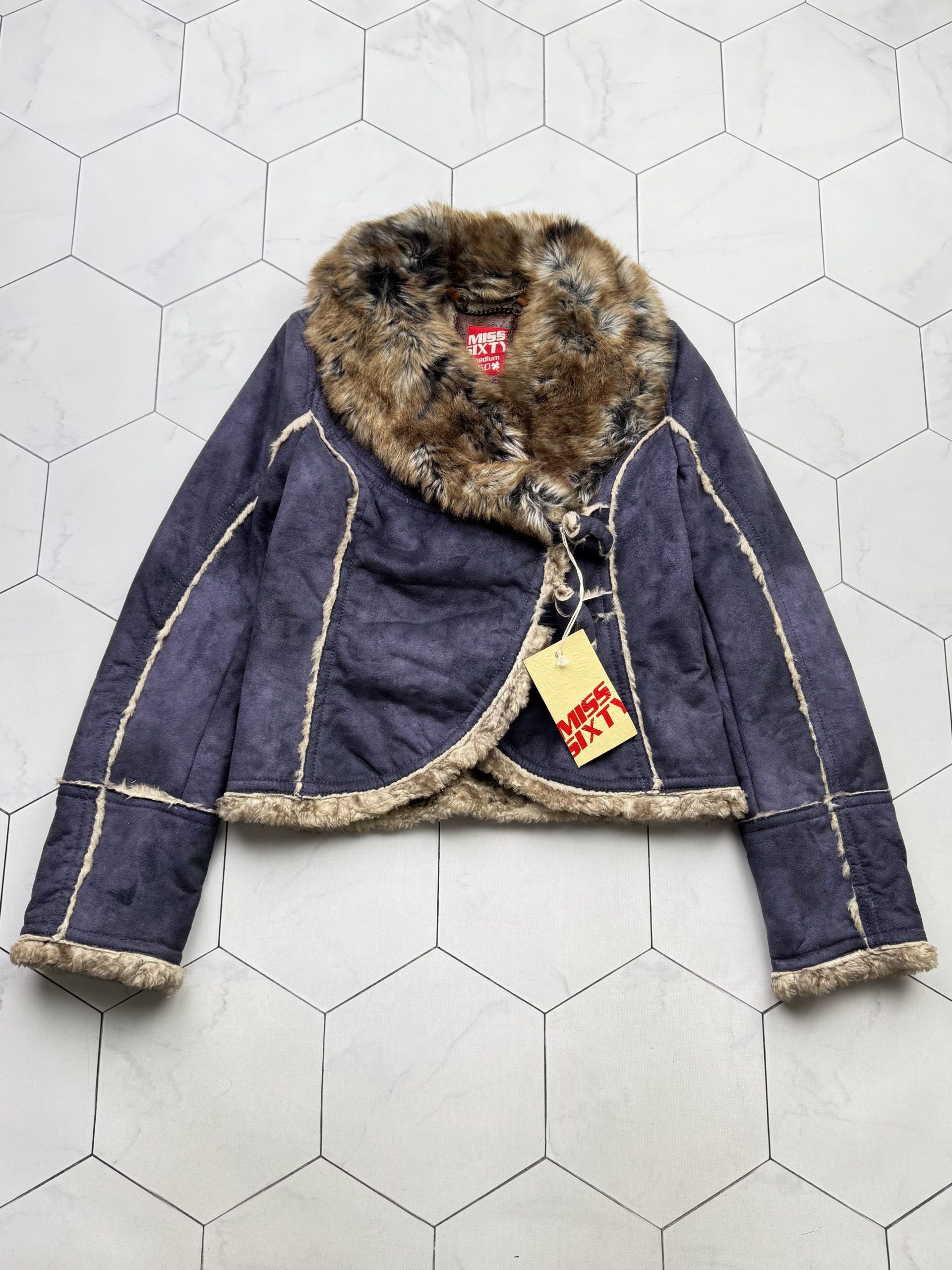 Mink Fur Coat x Miss Sixty Vintage Cropped Faux Fur Jacket in Blue, Women's (Size Medium)