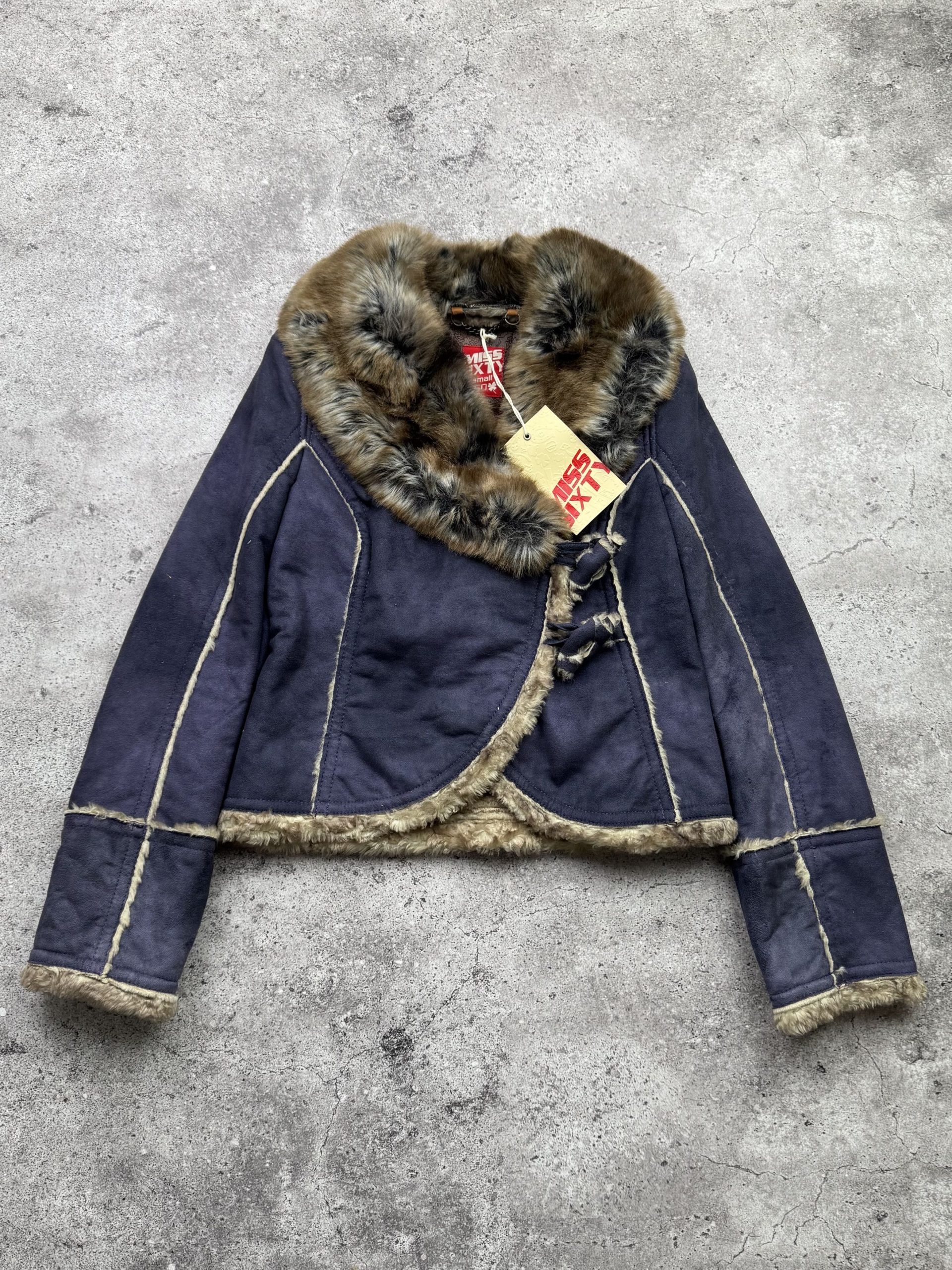 Mink Fur Coat x Miss Sixty Vintage Faded Faux Fur Jacket in Blue, Women's (Size Small)