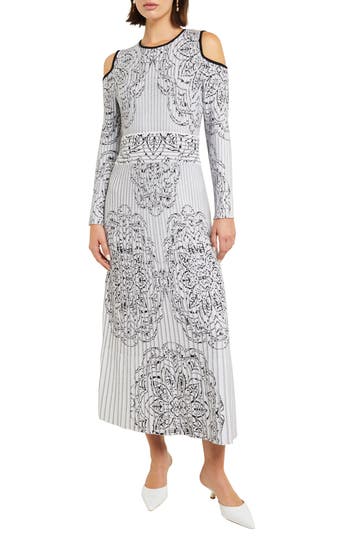 Misook Floral Cold Shoulder Long Sleeve A-Line Dress in Black/White at Nordstrom Rack, Size Xx-Small