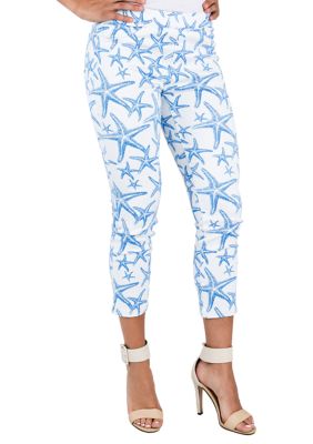 Miss Halladay Women's Printed Slim Capri Jeggings, White, 0