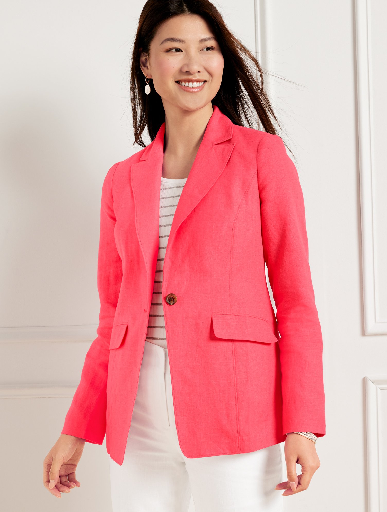 Misses - Classic Linen Blazer - Lovely Coral - 2 Talbots