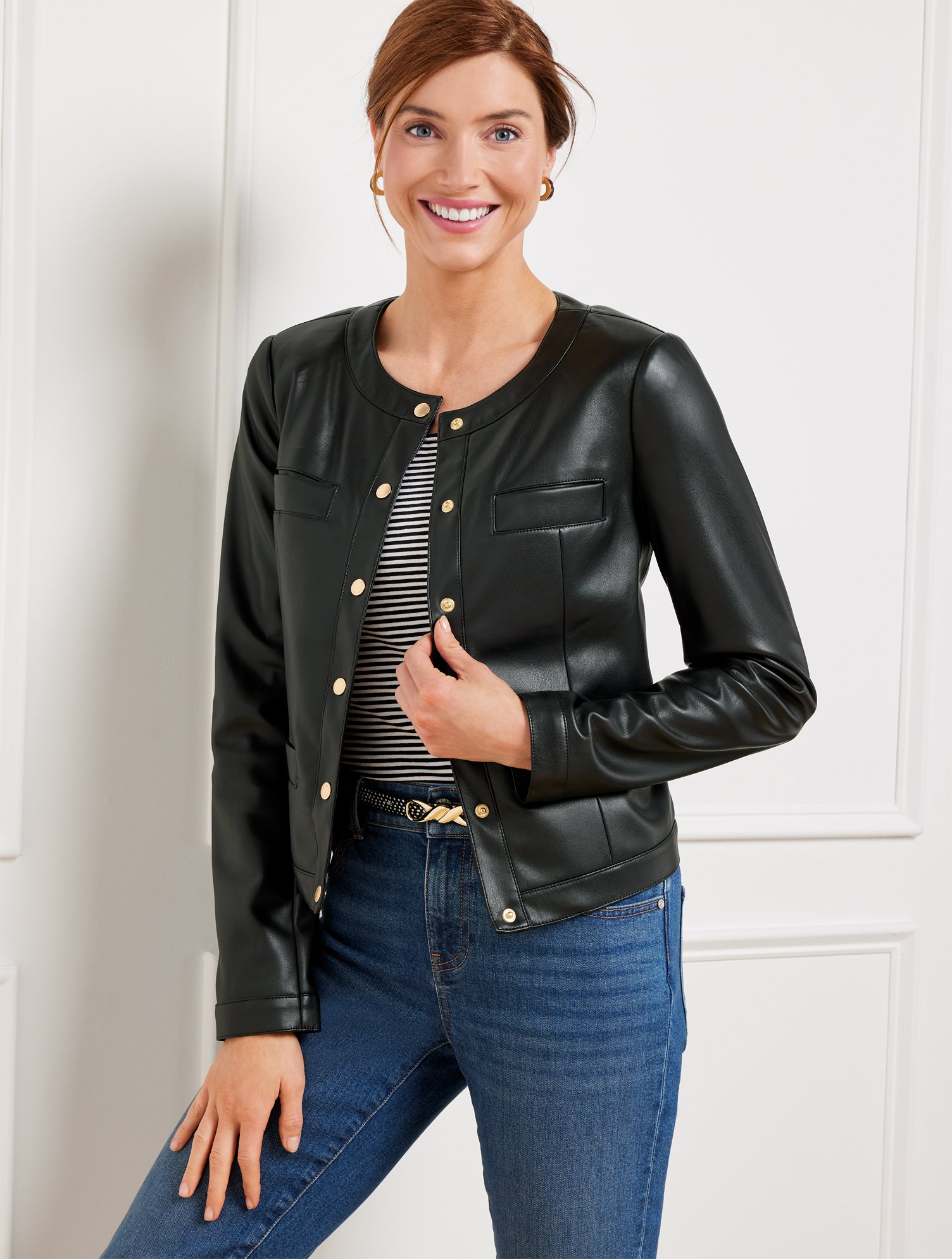 Misses - Faux Leather Jacket - Black - 10 Talbots