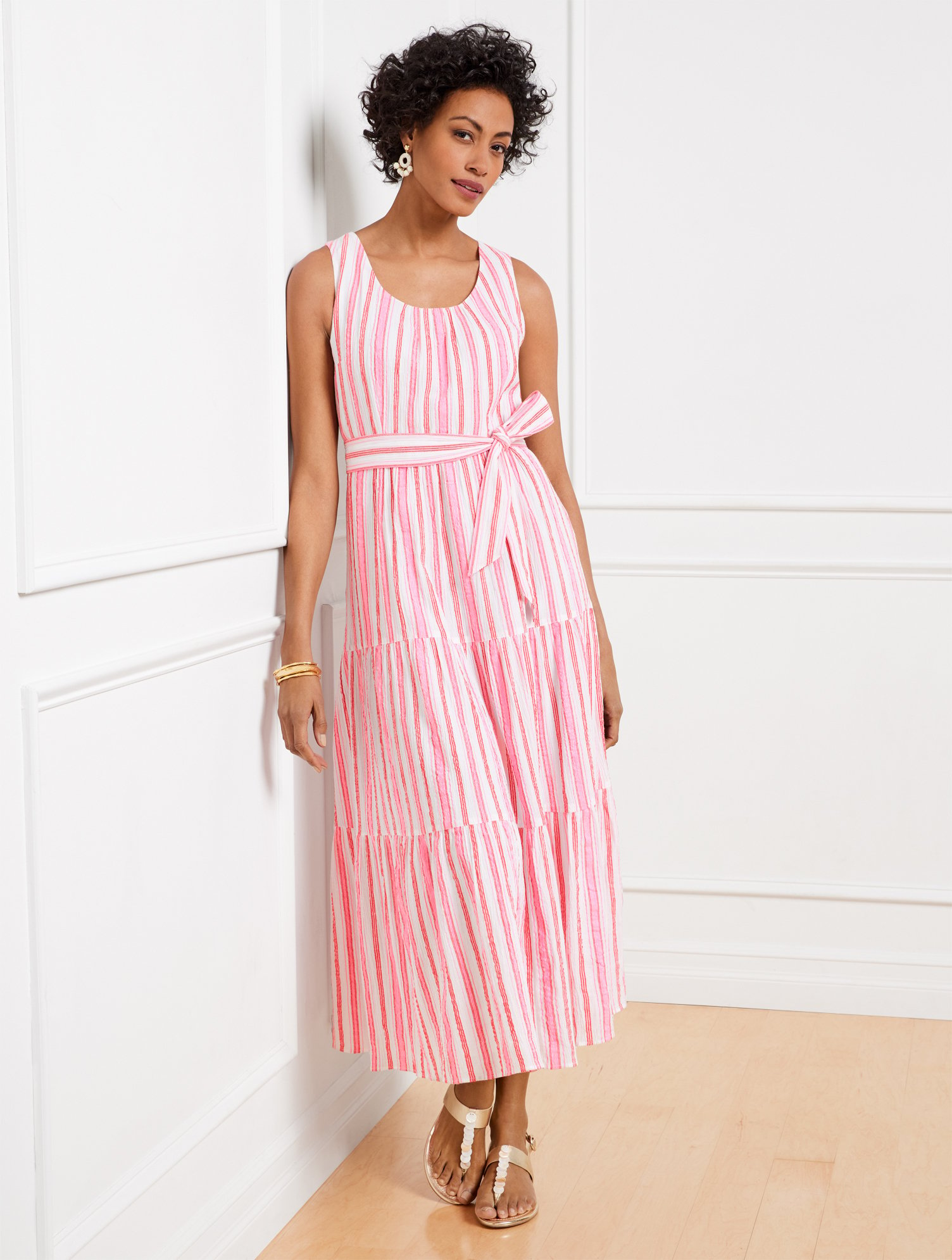 Misses - Gauze Maxi Dress - Breezy Stripe - Pink - 4 - 100% Cotton Talbots