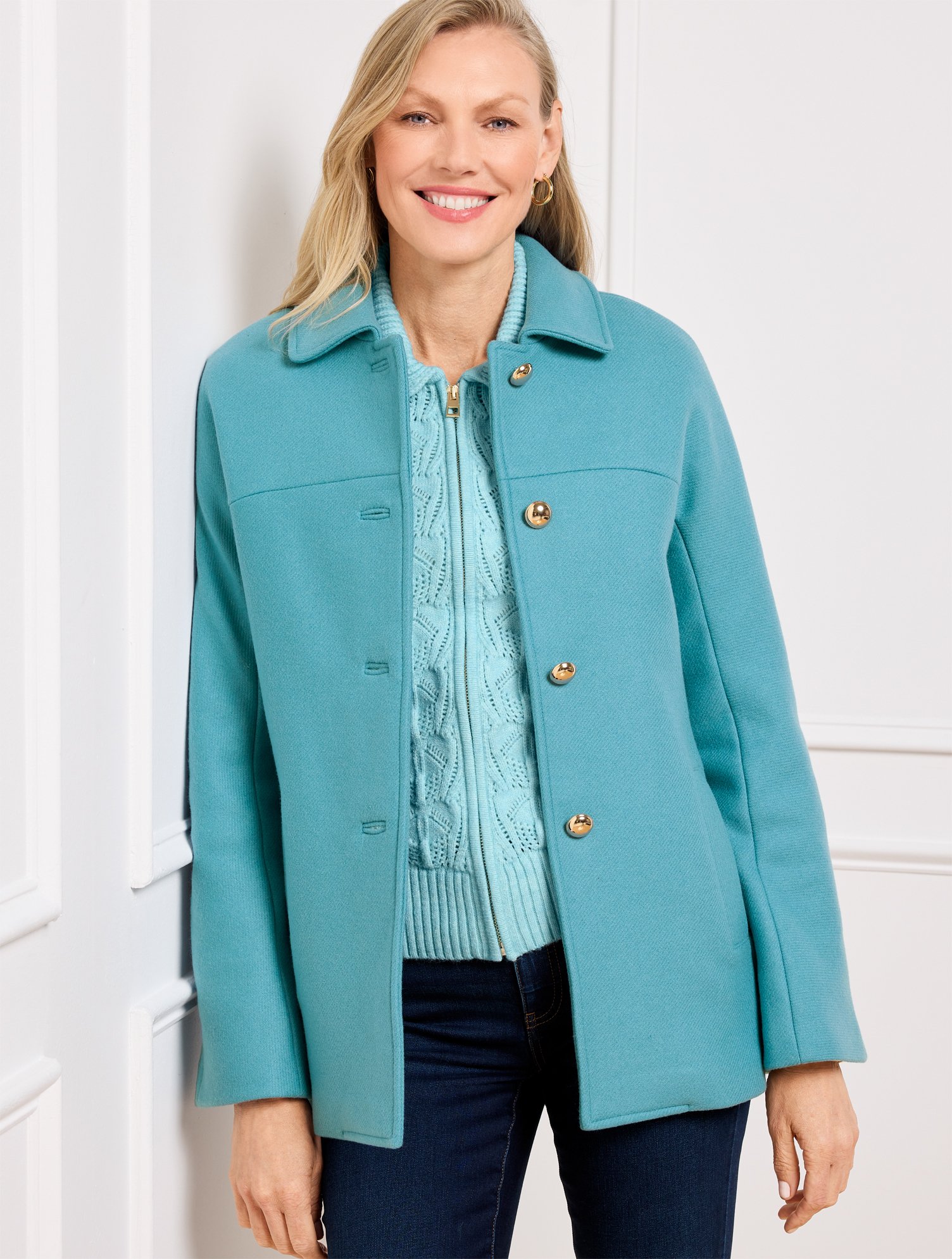 Misses - Italian Melton Wool Blend Coat - Blue Haze - XS Talbots