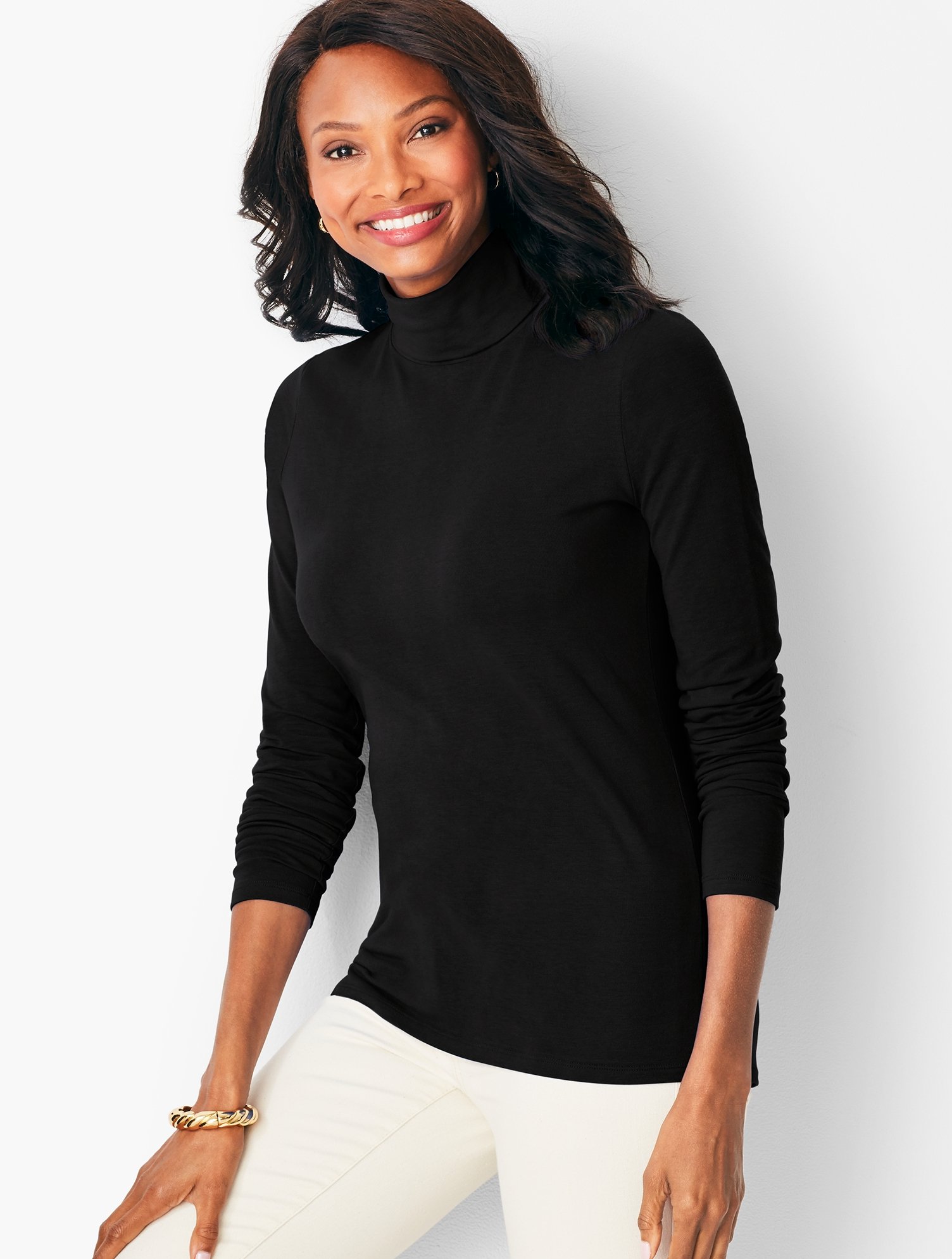 Misses - Long-Sleeve Turtleneck Top - Black - XS Talbots