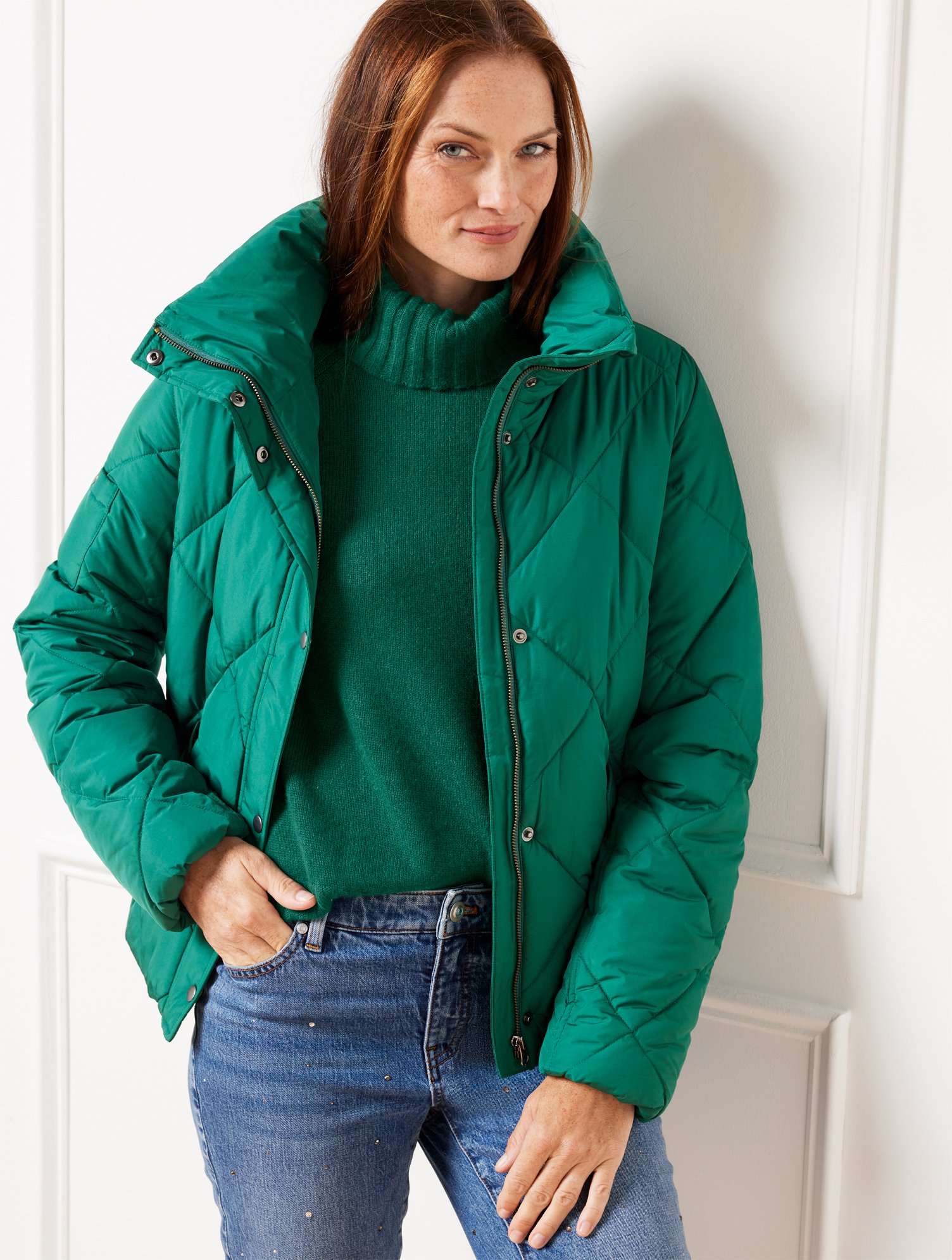 Misses - Puffer Jacket - Solid - Highland Green - XS Talbots