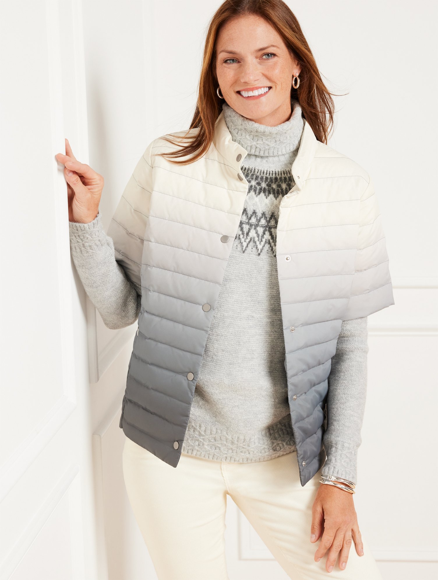 Misses - Quilted Down Puffer Jacket - Ombr - Mist Grey - XL Talbots