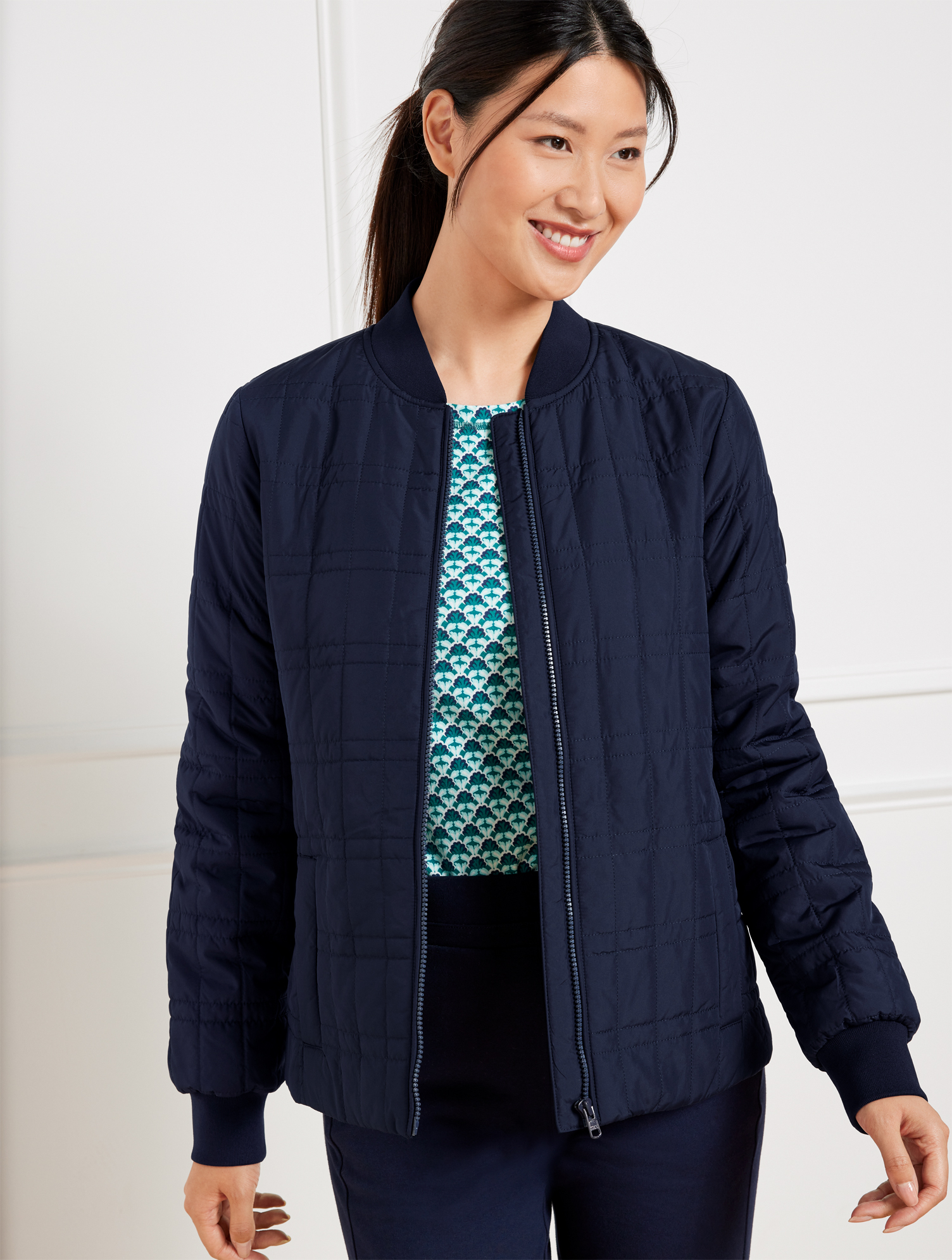 Misses - Quilted Lightweight Jacket - Blue - XS Talbots