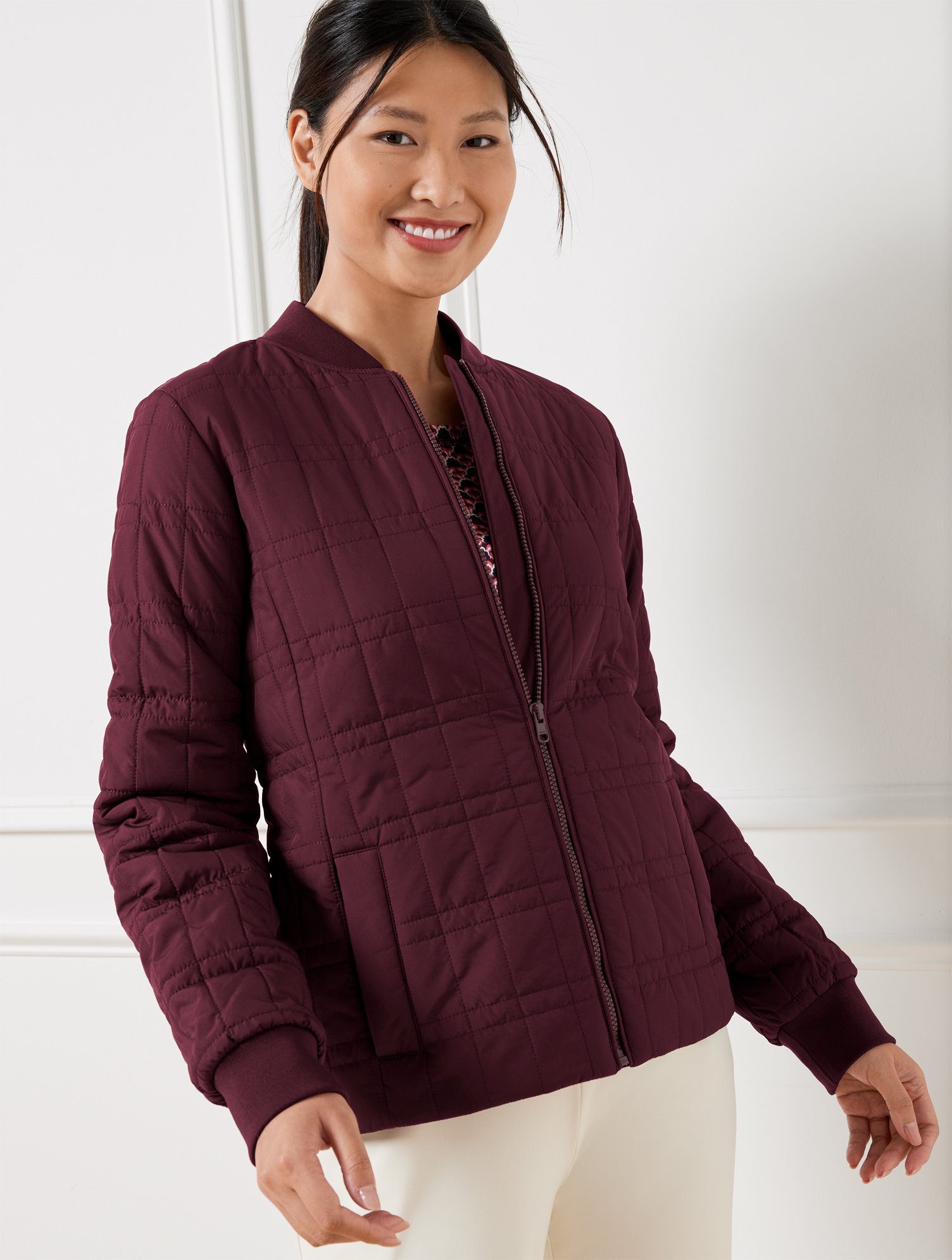 Misses - Quilted Lightweight Jacket - Burgundy Berry - XS Talbots