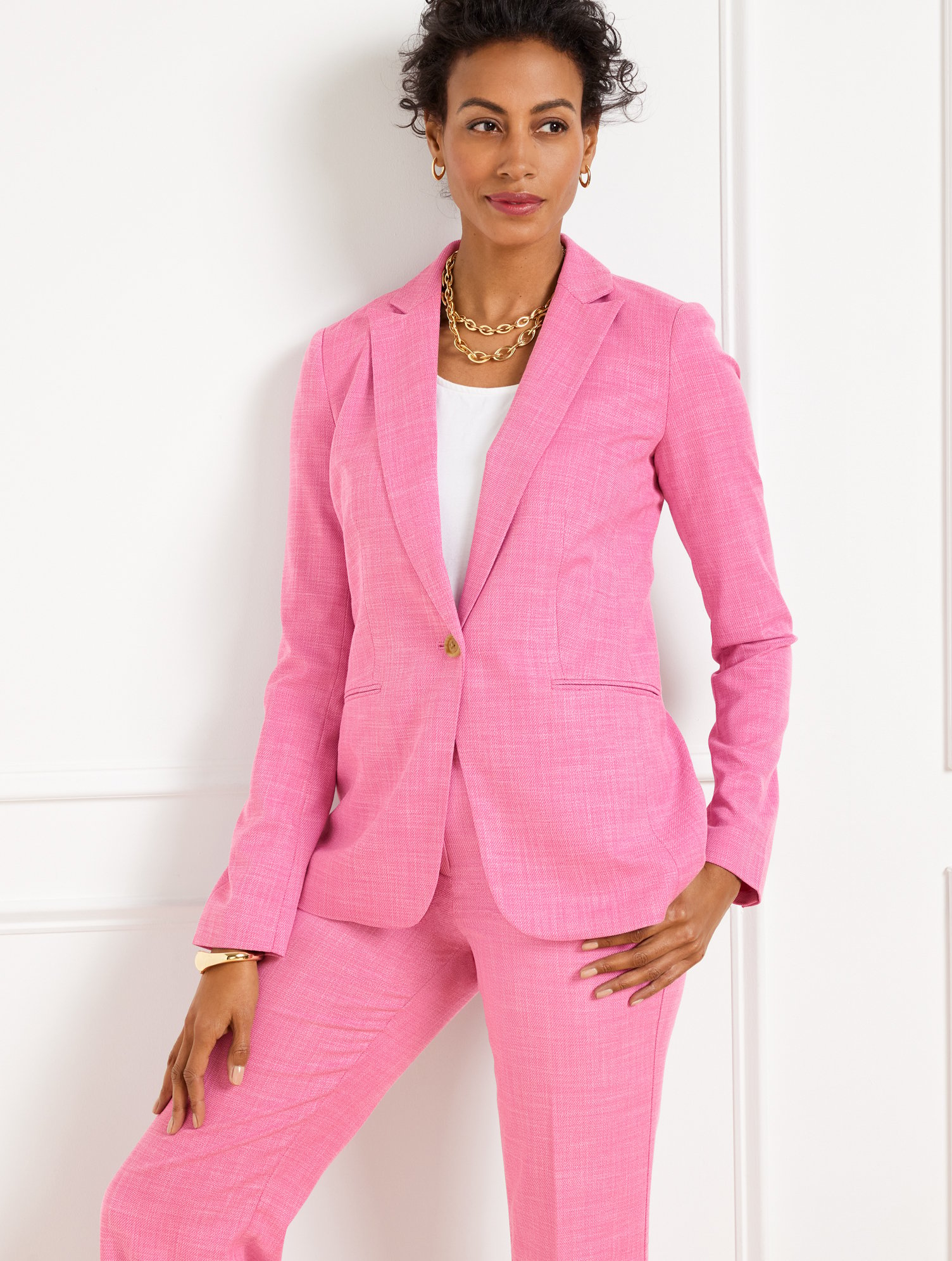 Misses - Single Button Twill Blazer - Soft Pink - 2 Talbots