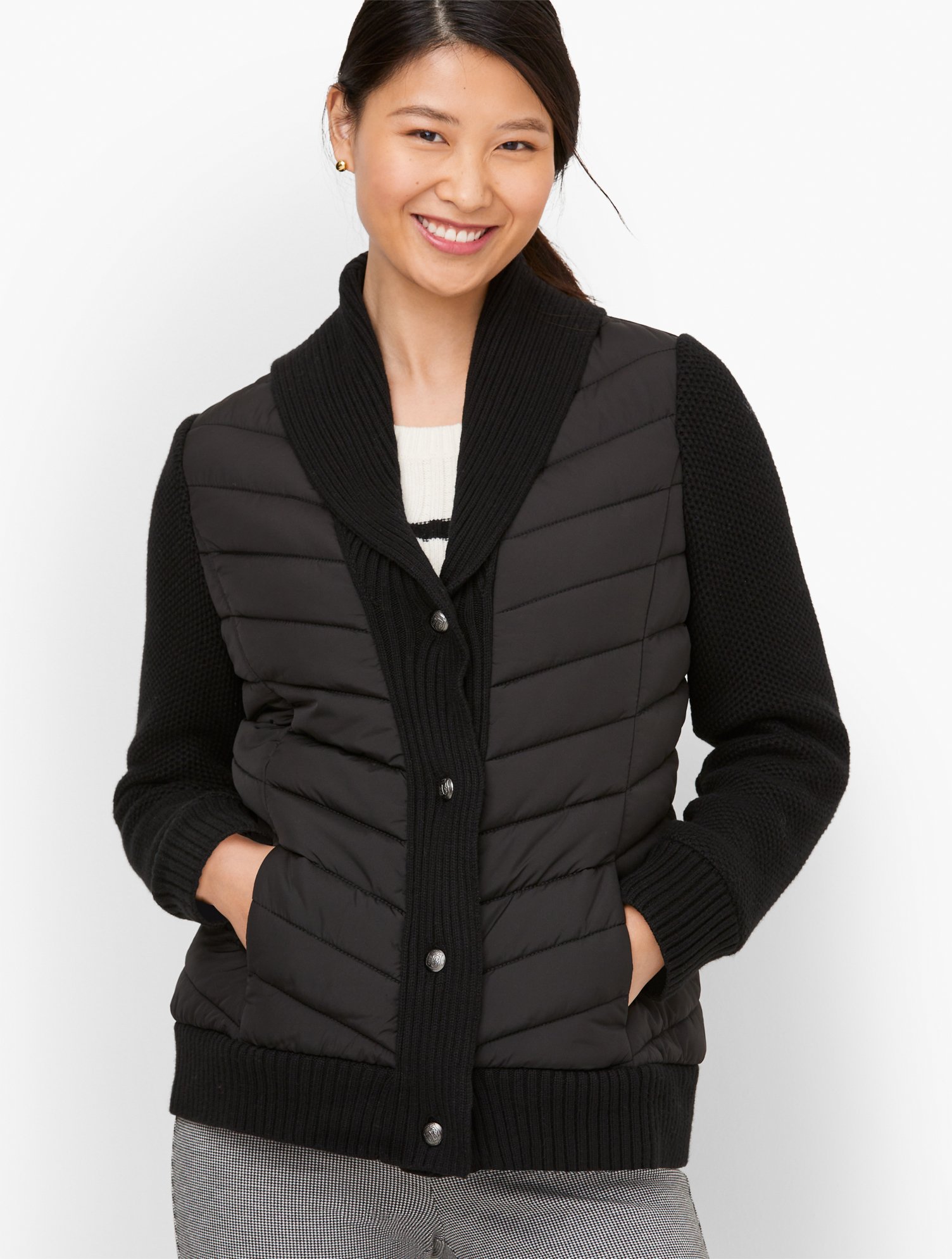 Misses - Sweater Sleeve Puffer Jacket - Black - Small Talbots