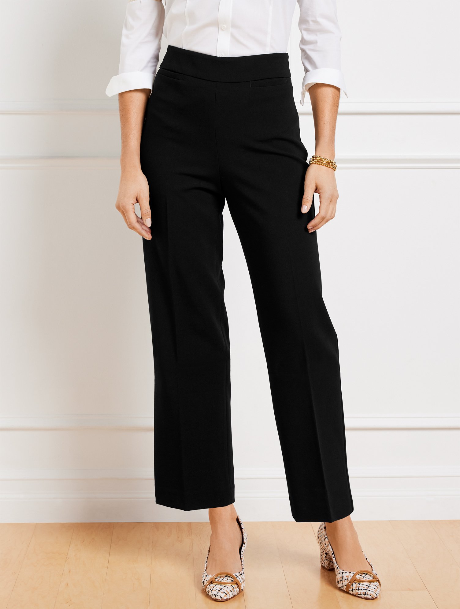 Misses - Tailored Stretch Slim Wide Ankle Pants - Black - 2 Talbots