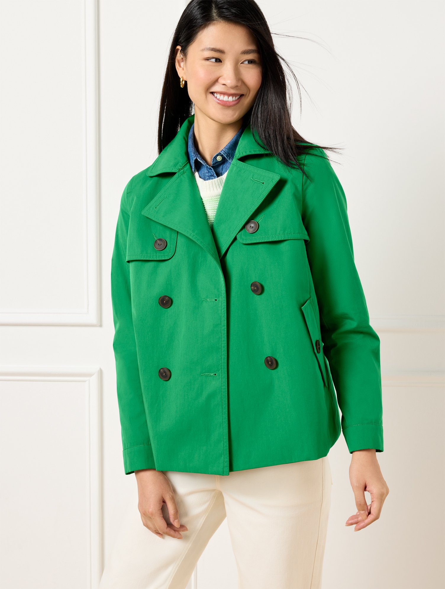 Misses - Twill Short Trench Coat - Derry Green - XS Talbots