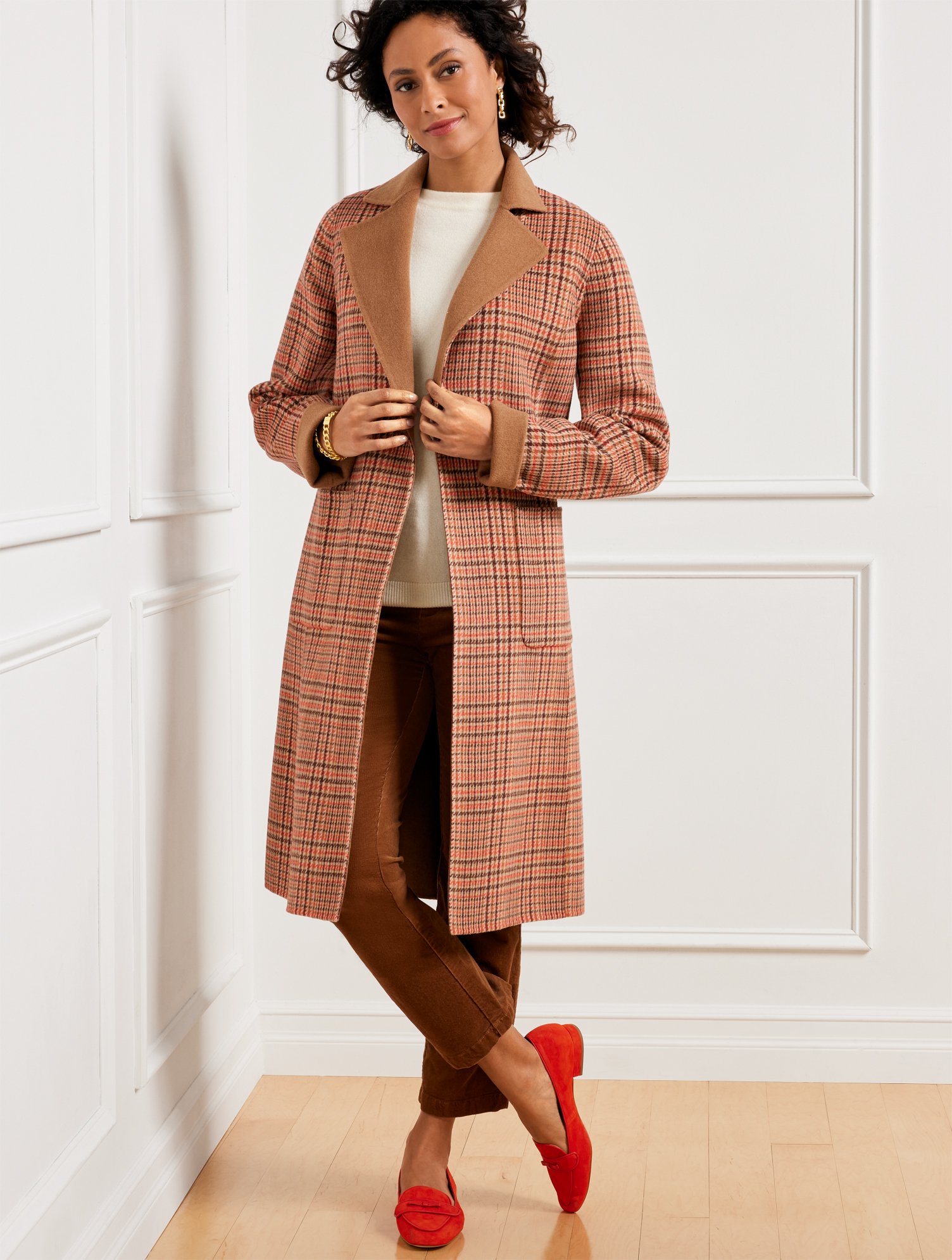 Misses - Wool Blend Coat - Campfire Plaid - Almond Buff - 12 Talbots