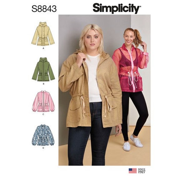 Misses & Plus Size Anorak Jacket With Pockets, Coat Hooded Or Withouhood, Simplicity 8843 Sewing Pattern