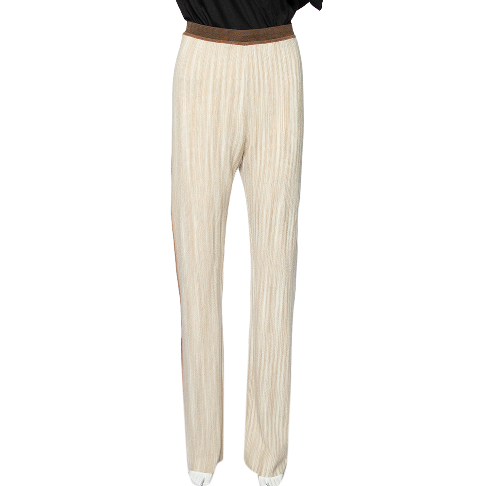 Missoni Beige Wool Side Stripe Detail Flared Leg Pants L