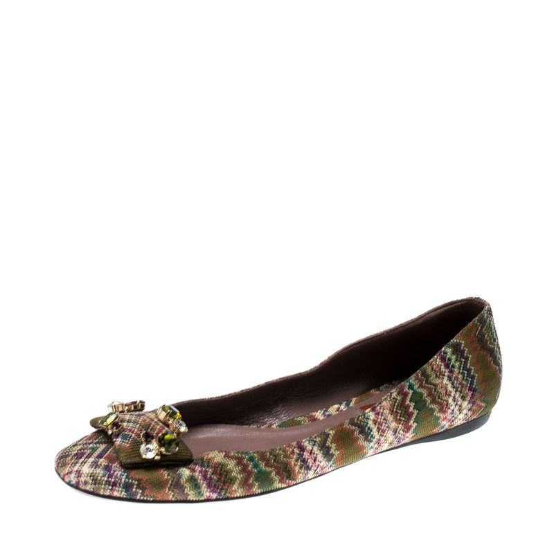 Missoni Multicolor Knit Fabric Embellished Ballet Flats Size 37