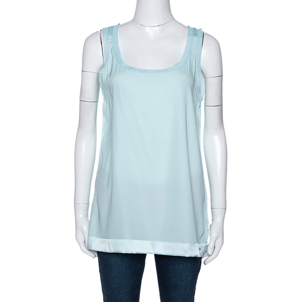 Missoni Pastel Blue Silk & Knit Sleeveless Scoop Neck Top M