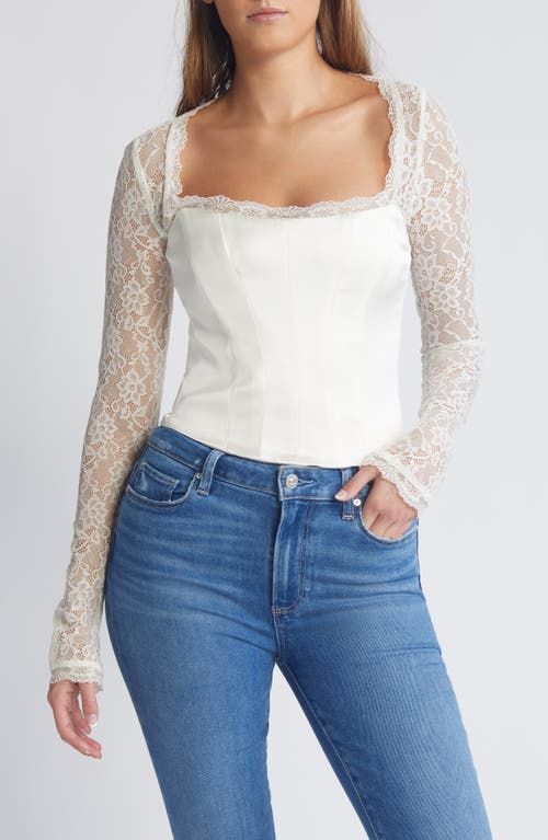 Mistress Rocks Long Sleeve Lace & Satin Corset Top in Ivory at Nordstrom, Size X-Small