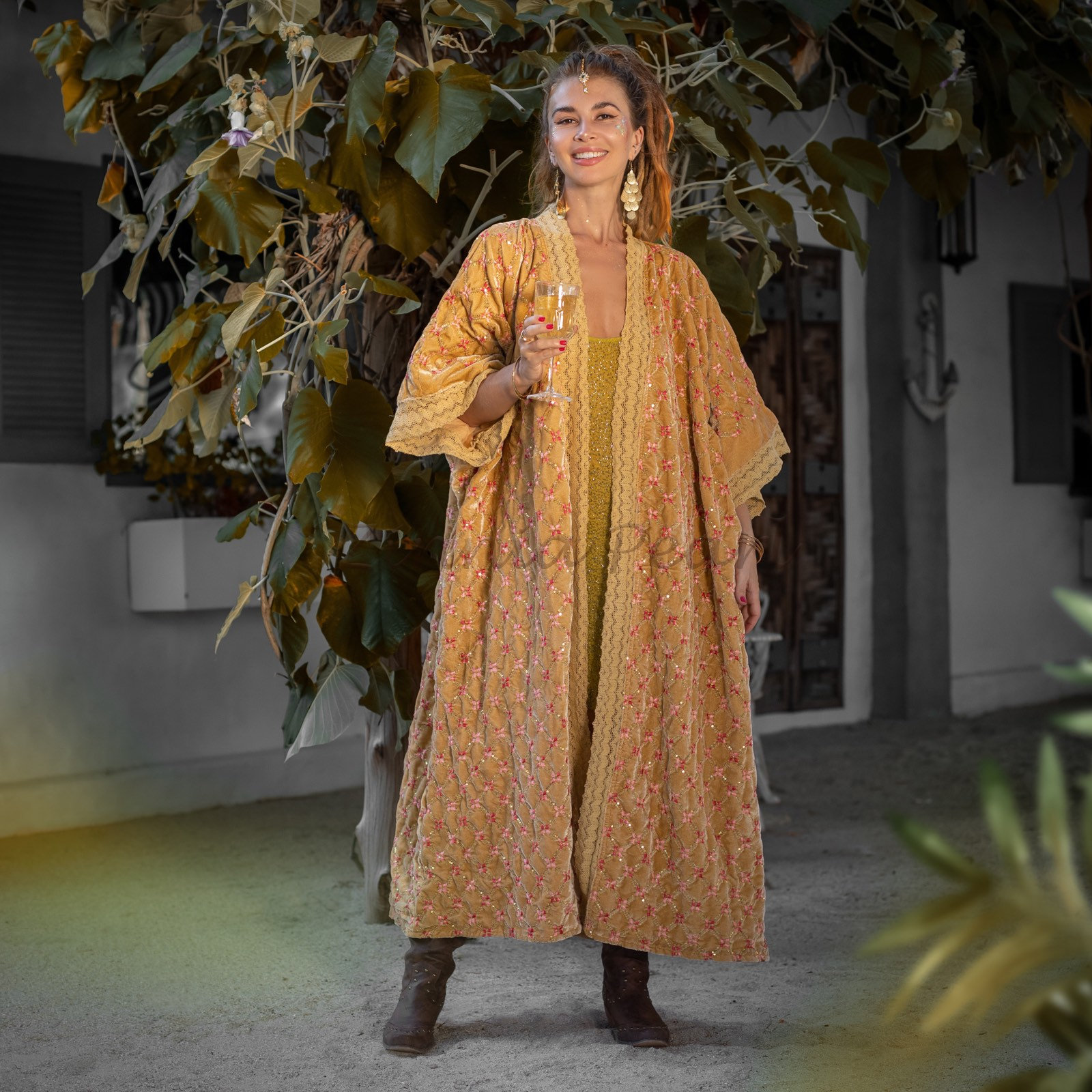 Misty Enchantment Long Velvet Kimono Duster Coat - One Plus Size Luxury For Special Events